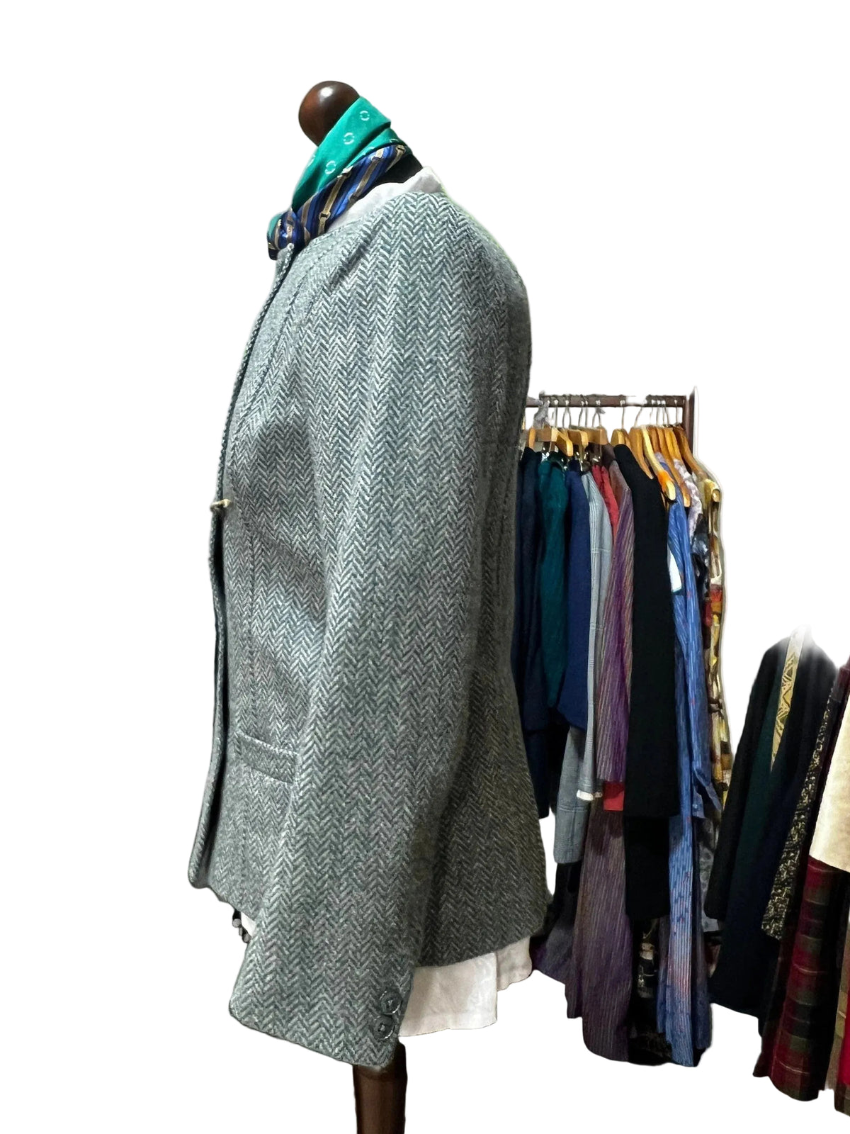 Vintage Green Tweed Blazer Collarless Double Breasted Jacket - Country Casuals