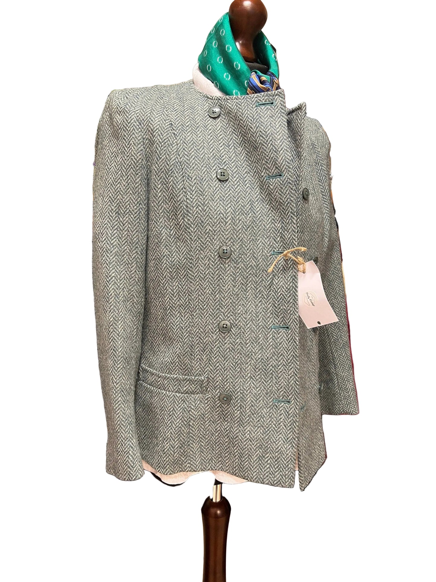 Vintage Green Tweed Blazer Collarless Double Breasted Jacket - Country Casuals