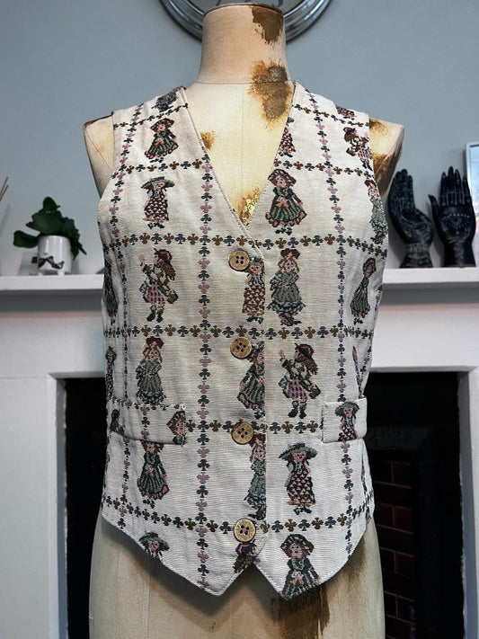 Vintage Embroidered Ladies Waistcoat Vest buttons and leaves UK Size 12 by Promod 1990s