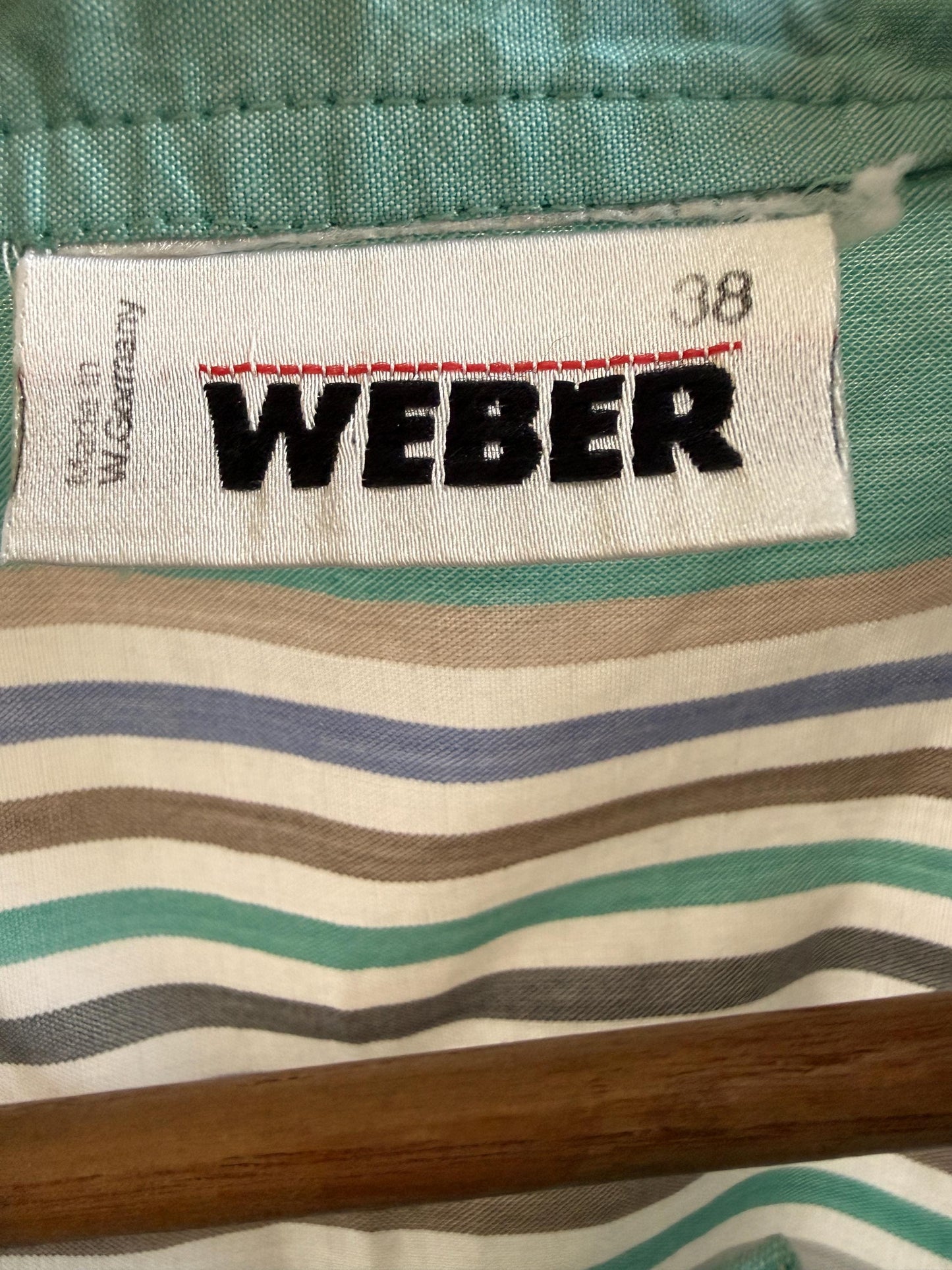 Vintage Weber Pastel Striped Cotton Blouse UK 10-12 | 80s Mint Green & Blue Button Front Shirt | Summer Cottagecore Retro Top