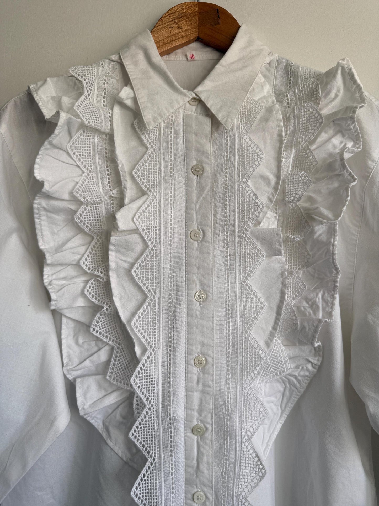Vintage White Cotton Ruffle Lace Blouse | Romantic Victorian Cottagecore Shirt