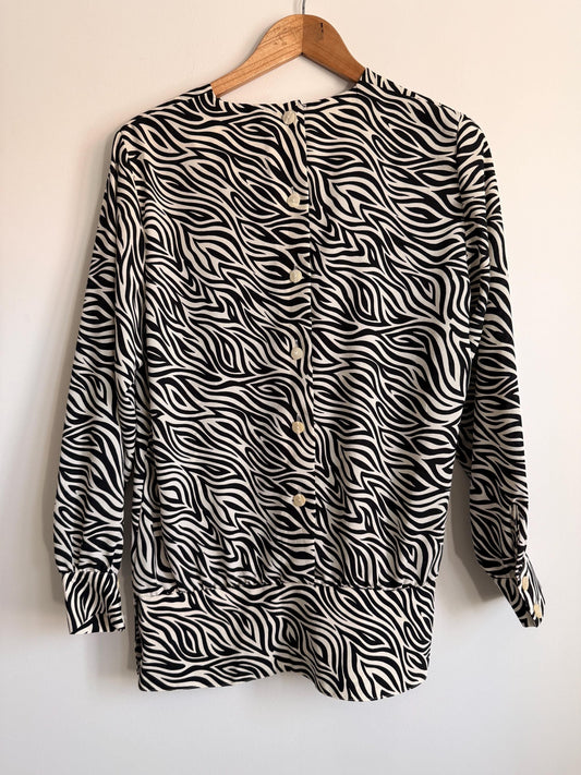 Vintage Zebra Print Blouse | Monochrome Animal Print Statement Top
