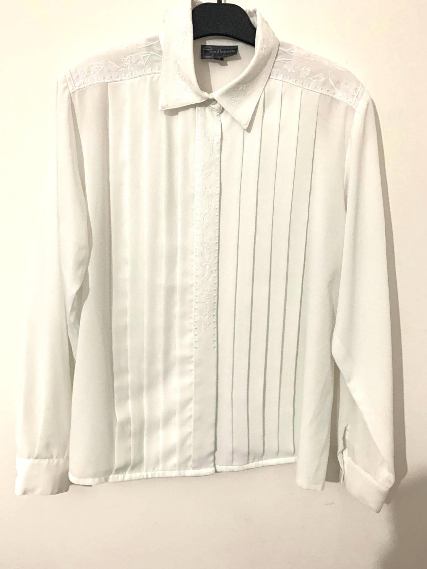 White Vintage Blouse semi sheer Button Through Boxy long Sleeves Shirt - Size 14