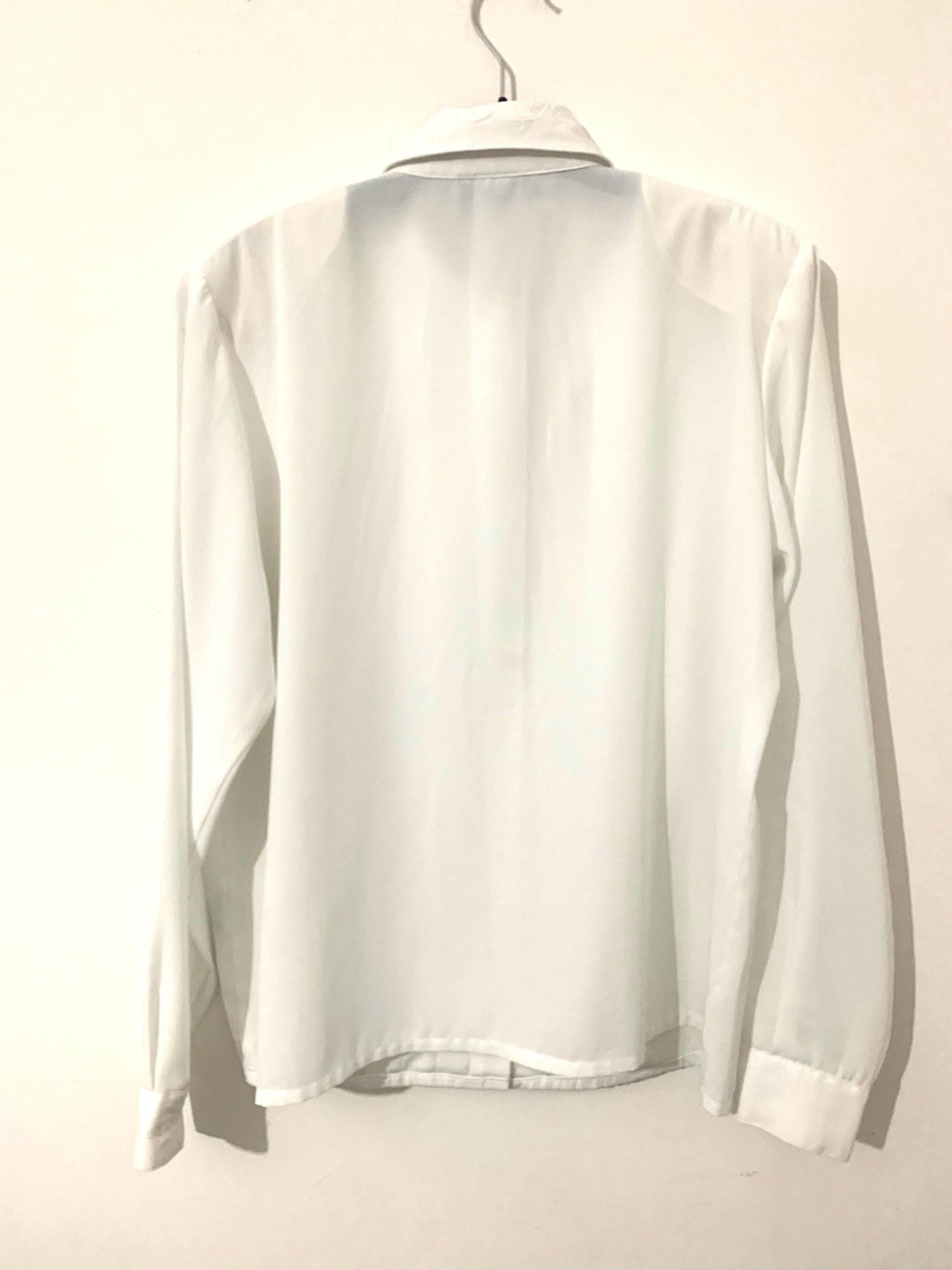 White Vintage Blouse semi sheer Button Through Boxy long Sleeves Shirt - Size 14