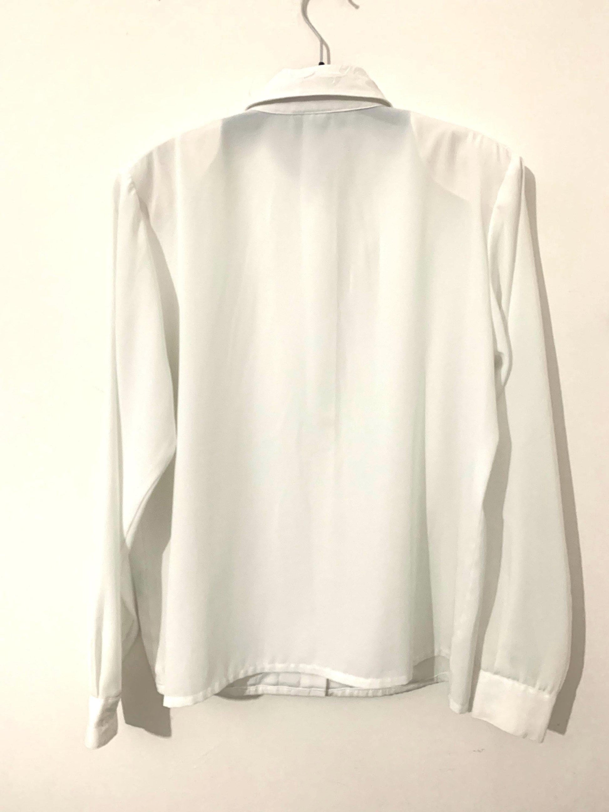 White Vintage Blouse semi sheer Button Through Boxy long Sleeves Shirt - Size 14