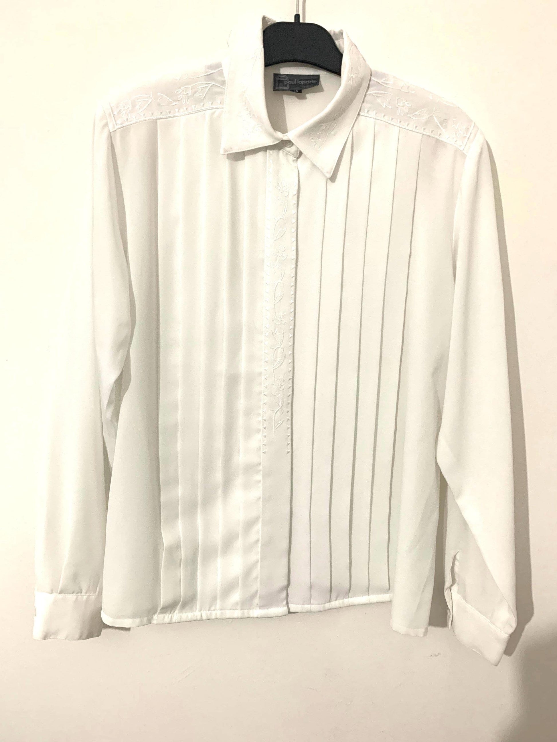 White Vintage Blouse semi sheer Button Through Boxy long Sleeves Shirt - Size 14