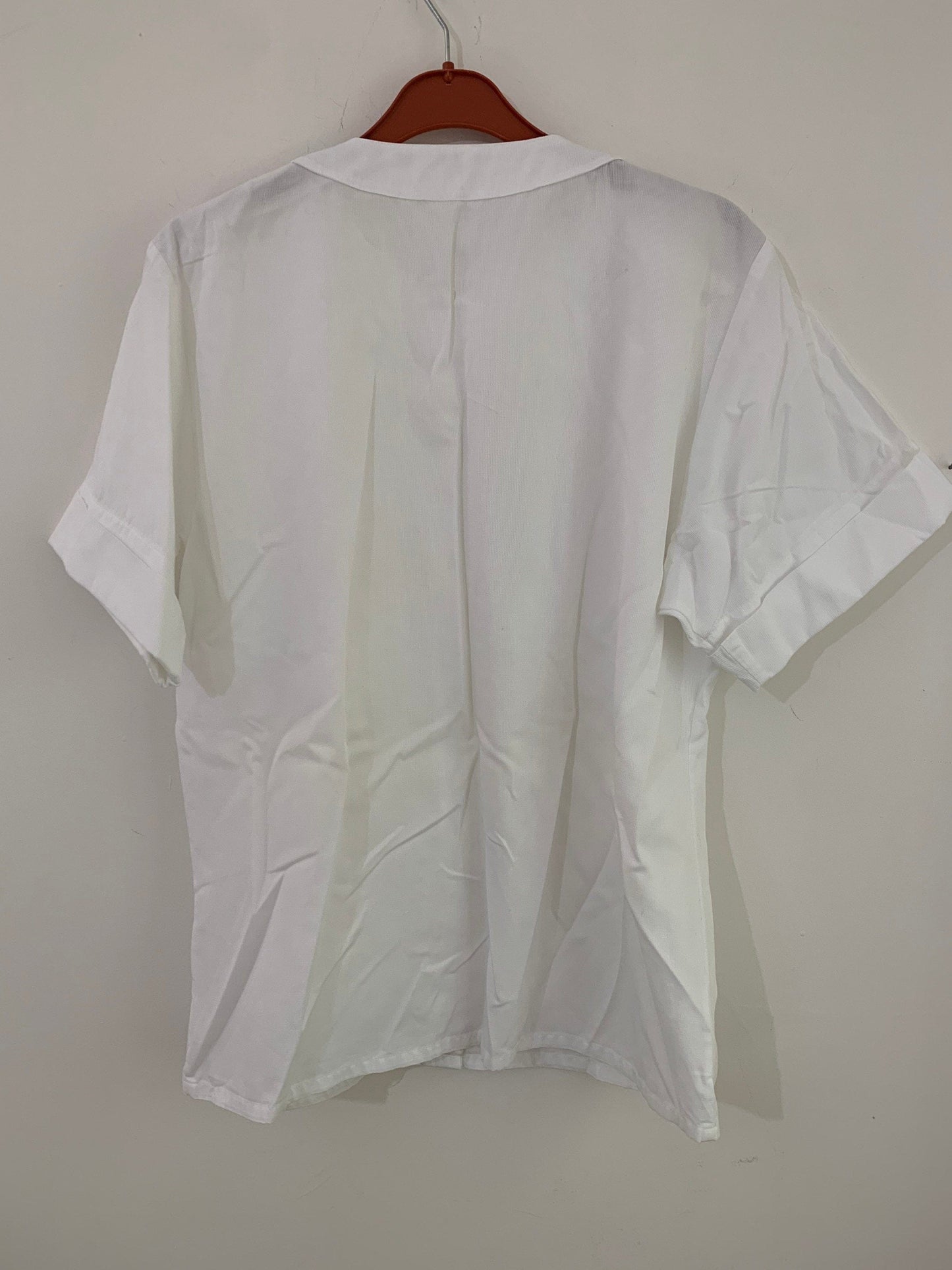 White Vintage Blouse Semi Sheer Button Through Boxy Shirt Sleeves - Size 14