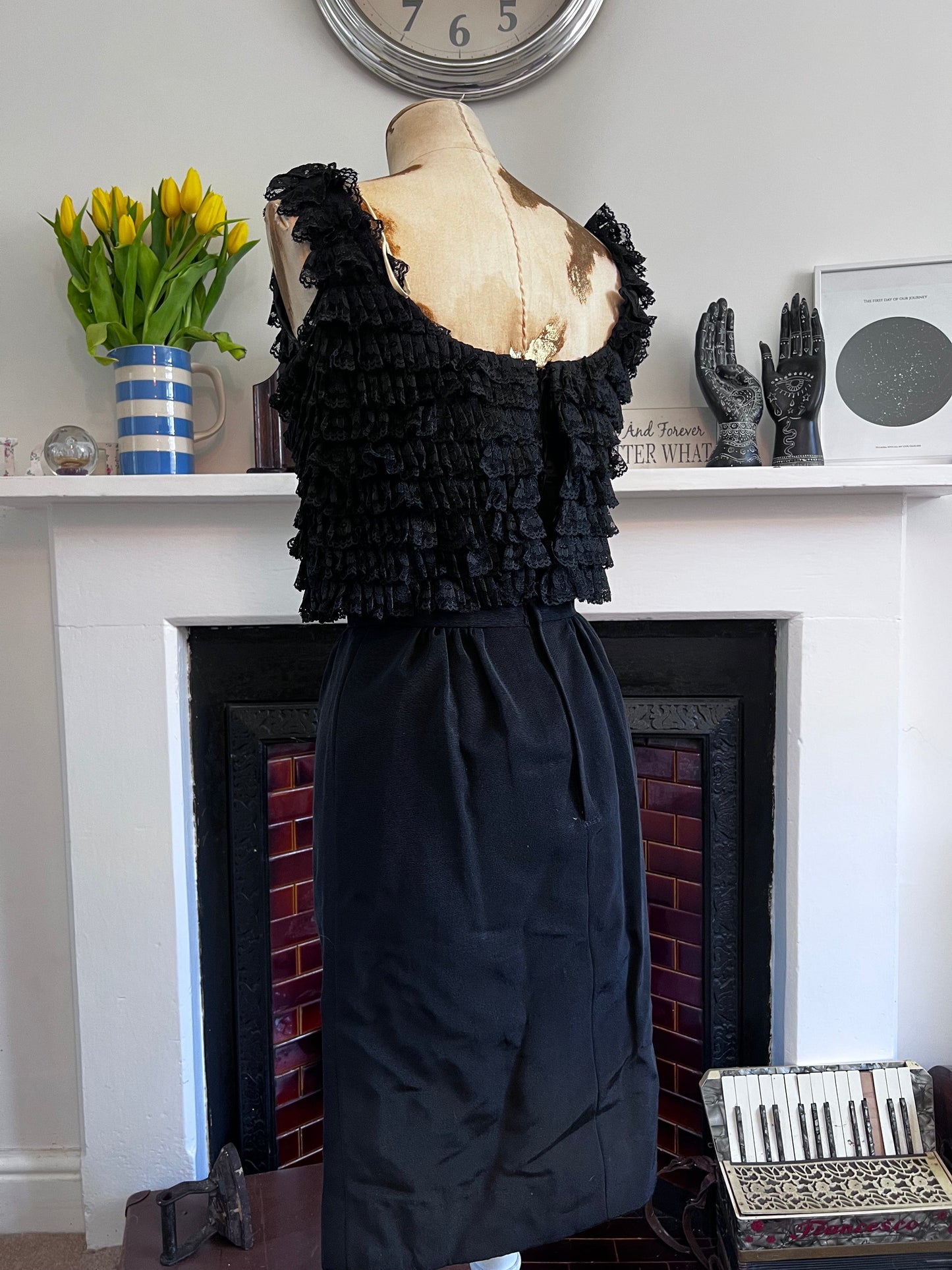 Vintage Dress, Black Dress 1960s Mini Dress, Ruffled, Black Shift Dress - California 60s mini dress, little black dress, vintage dress, XS