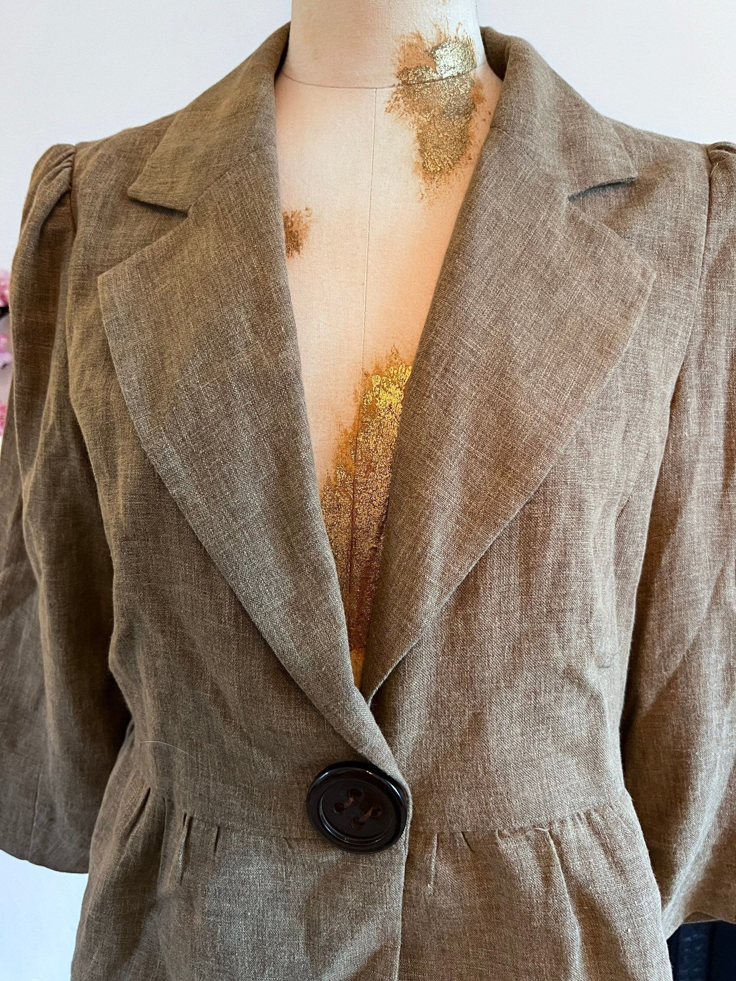 Vintage Green/Brown Blazer H&M Olive Green/Brown Tweed Blazer Jacket -1990s Hennes Jacket chin my button