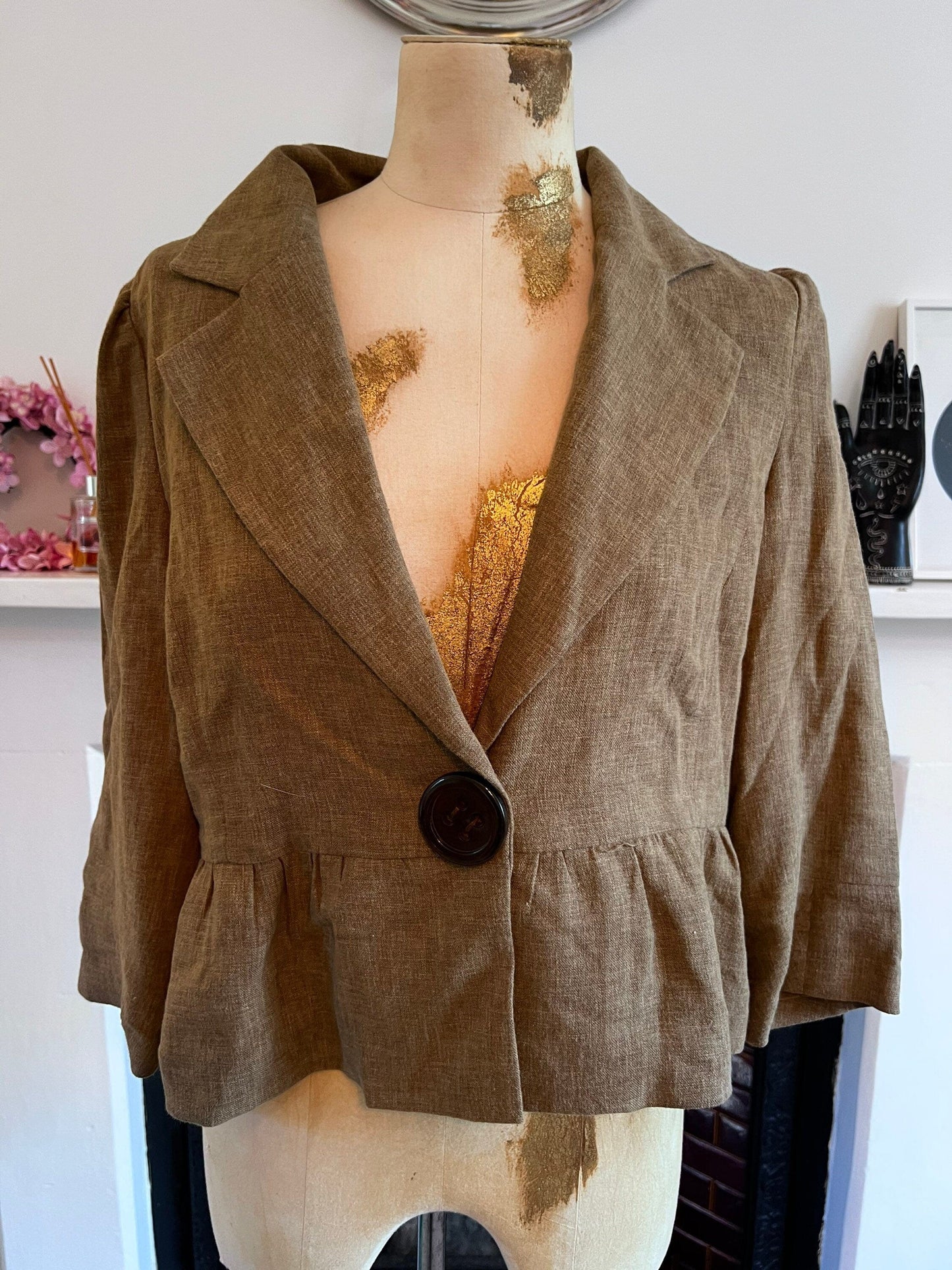 Vintage Green/Brown Blazer H&M Olive Green/Brown Tweed Blazer Jacket -1990s Hennes Jacket chin my button