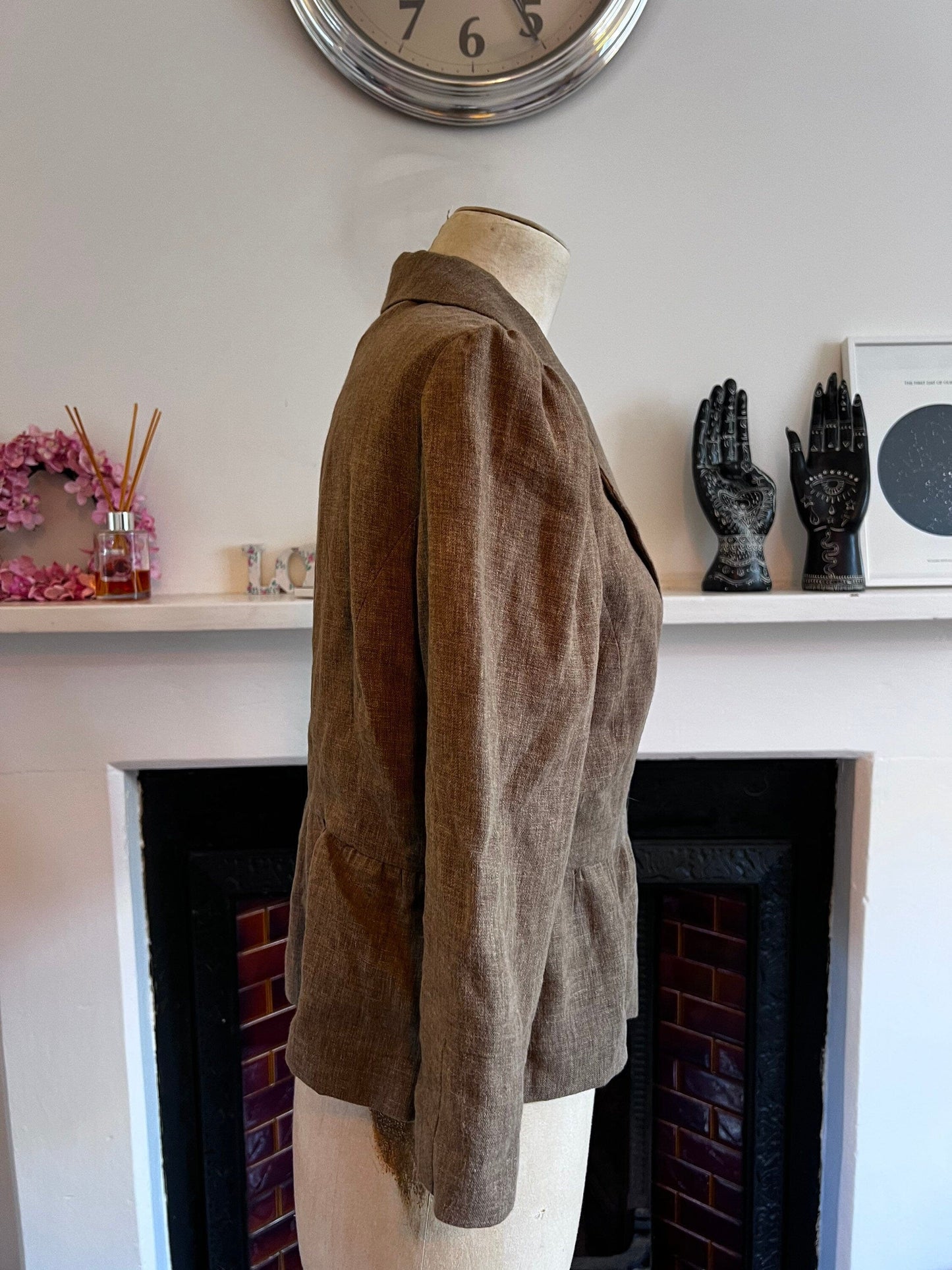 Vintage Green/Brown Blazer H&M Olive Green/Brown Tweed Blazer Jacket -1990s Hennes Jacket chin my button
