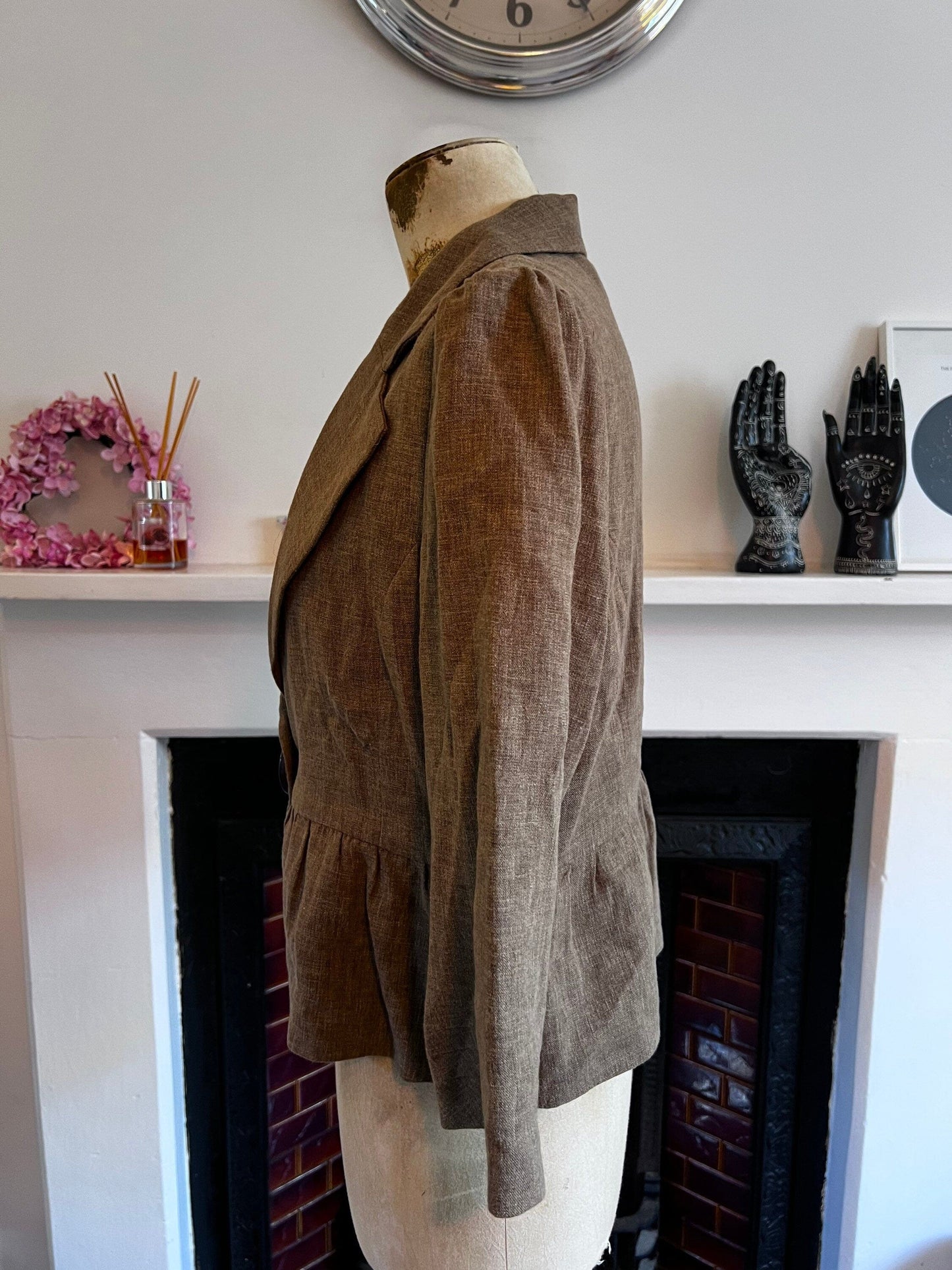 Vintage Green/Brown Blazer H&M Olive Green/Brown Tweed Blazer Jacket -1990s Hennes Jacket chin my button