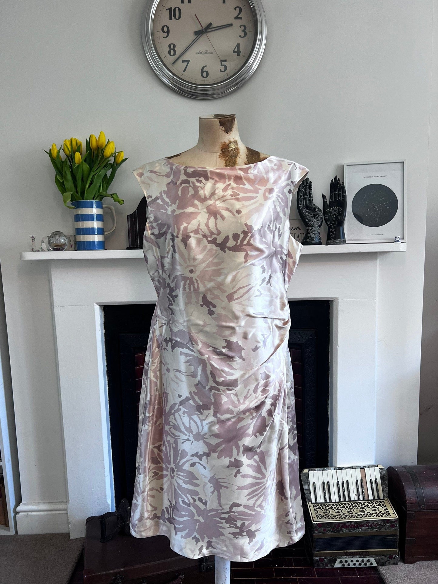Vintage LK Bennett Dress - Pink Silk Shift Dress - gathered Detail vintage dress immaculate as new dress - UK16 Pink Silk Vintage Dress