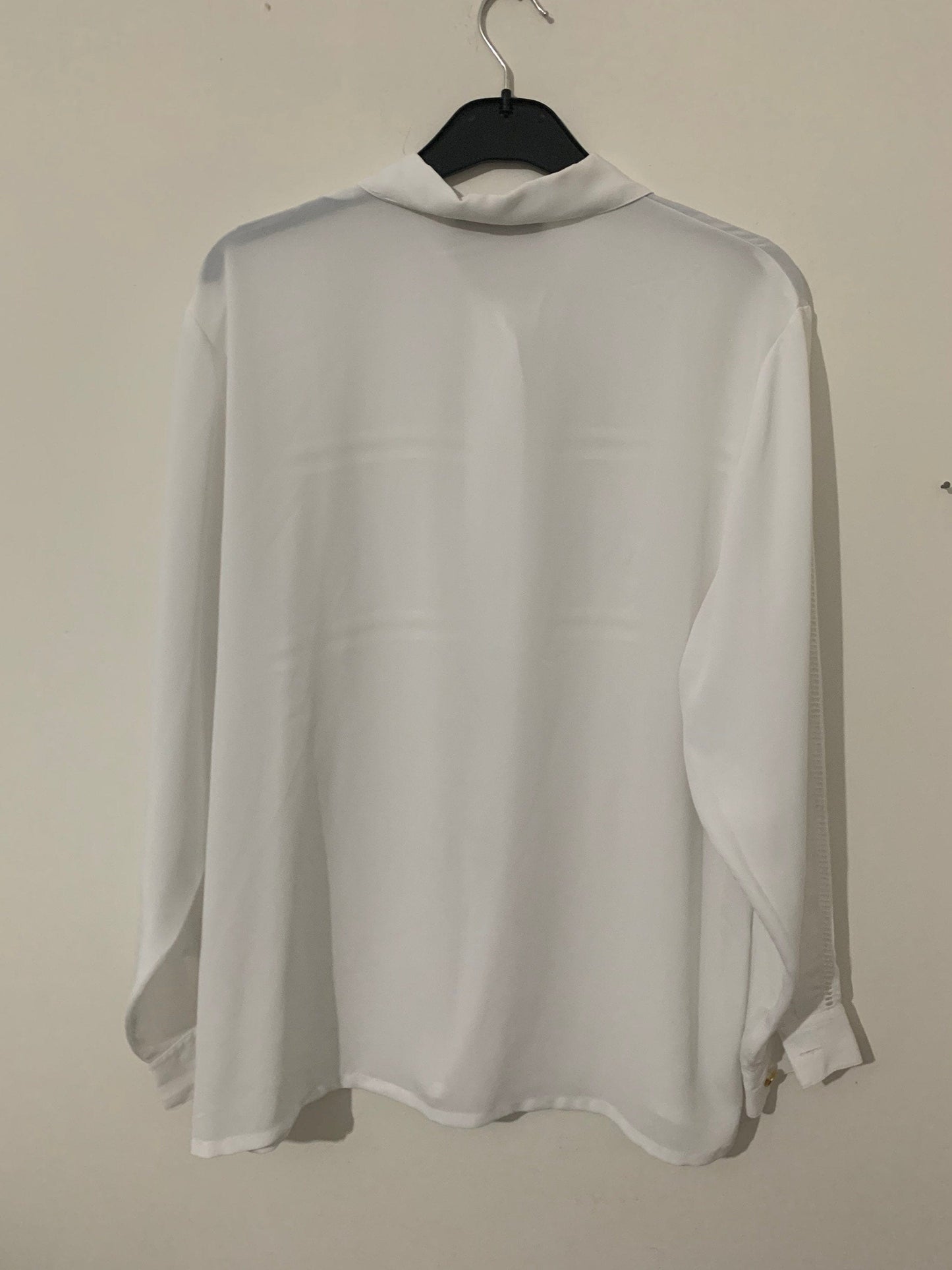 White Vintage Blouse Jacques Vert Button Through Boxy long Sleeves Shirt - Size 14
