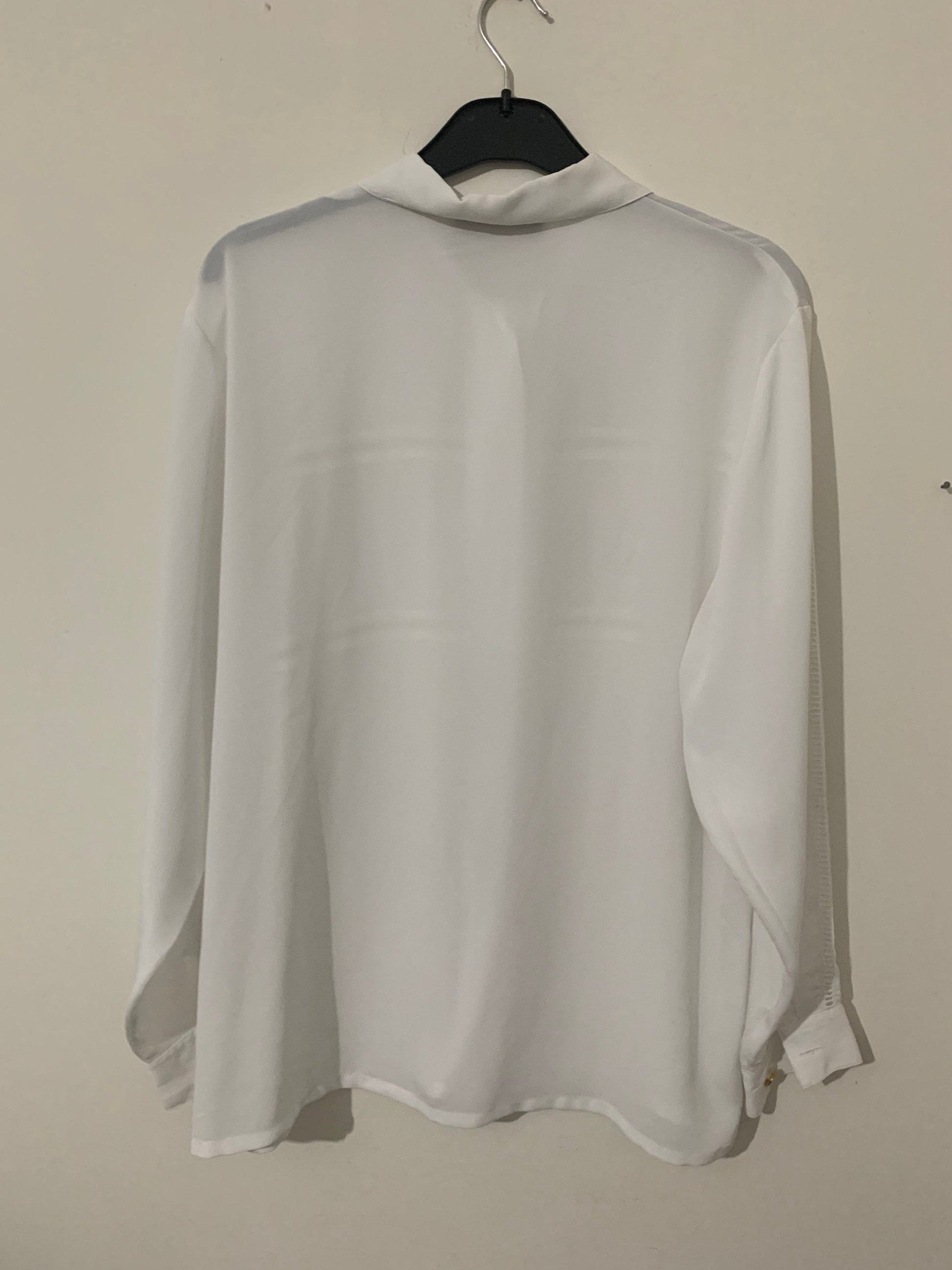 White Vintage Blouse Jacques Vert Button Through Boxy long Sleeves Shirt - Size 14