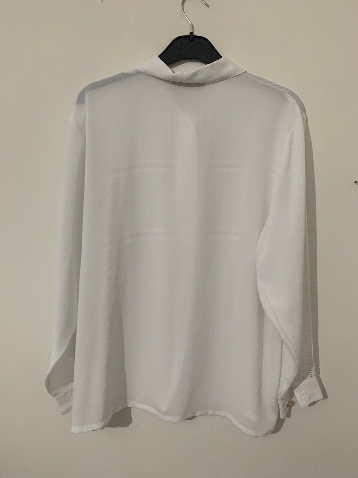 White Vintage Blouse Jacques Vert Button Through Boxy long Sleeves Shirt - Size 14