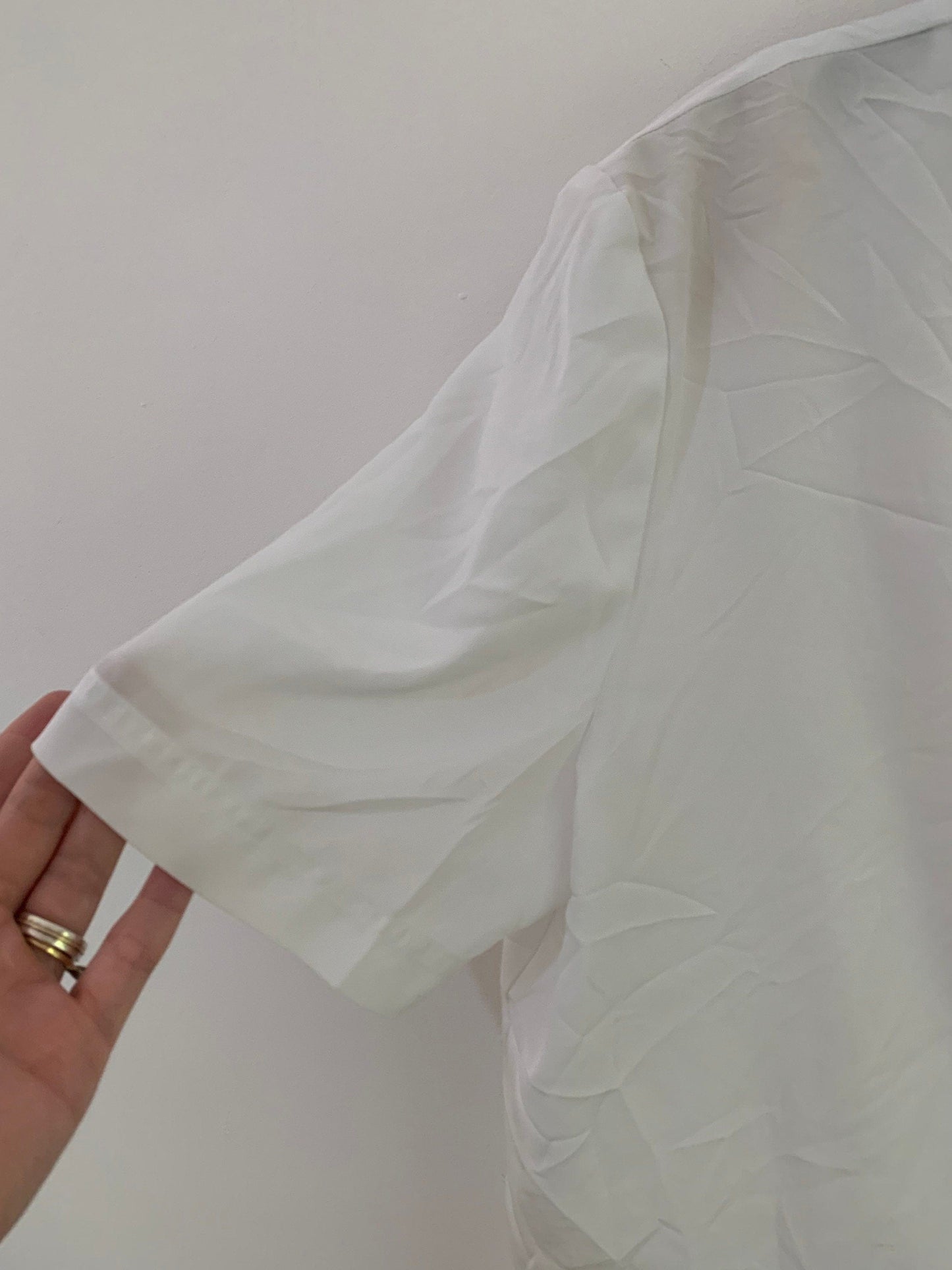 White Vintage Blouse Semi Sheer Button Through Boxy Shirt Sleeves - Size 14