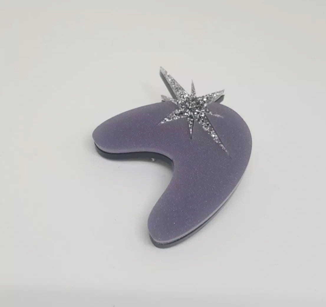 Hand Made Mid Century Style Brooch - Purple and Silver Acrylic - Atomic Mollie