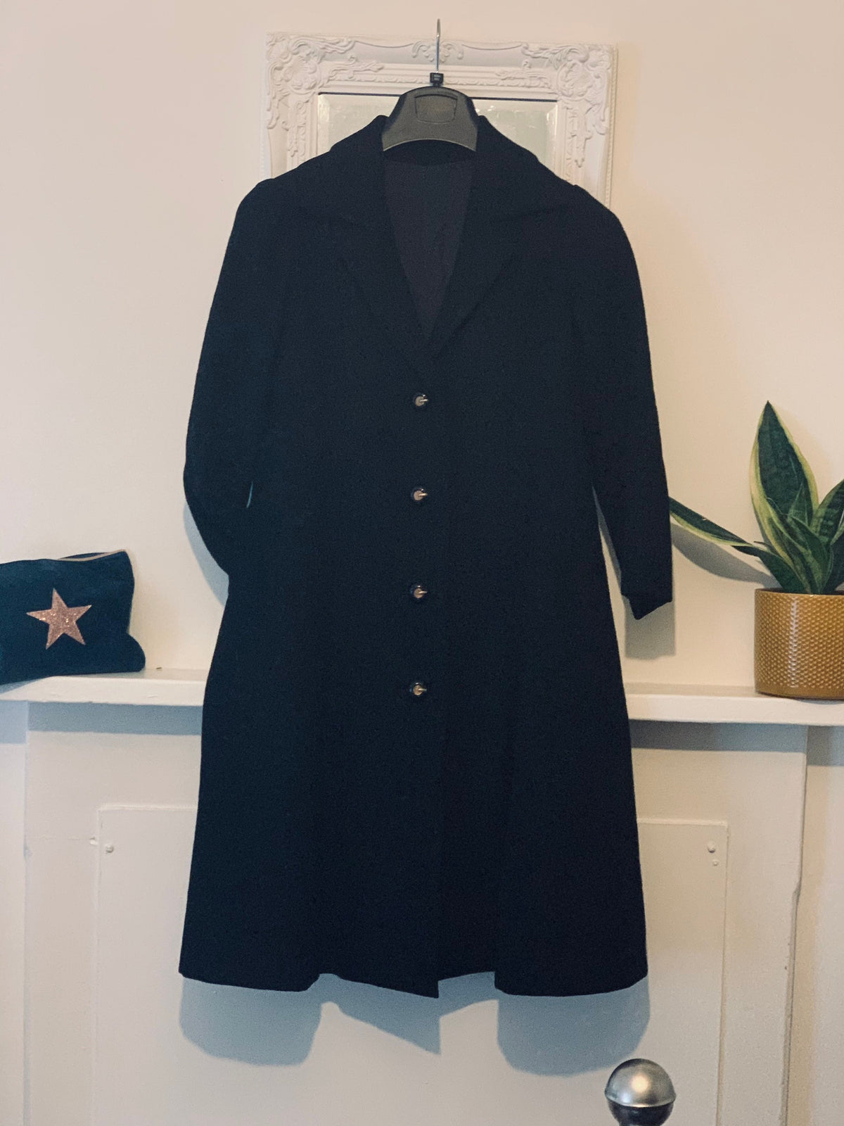 70s vintage Coat, black button through, midi length Black coat, vintage coat, aline vintage coat, 1970s coat, vintage clothing, jacket coat
