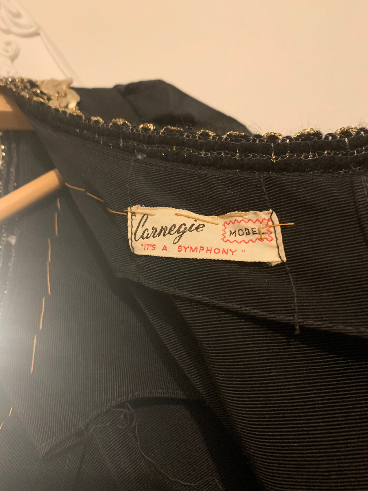 Vintage Dress, 1950s Black Dress Carnegie Model - it’s a symphony Black and Gold Little Black Dress, vintage black gold dress, vintage dres
