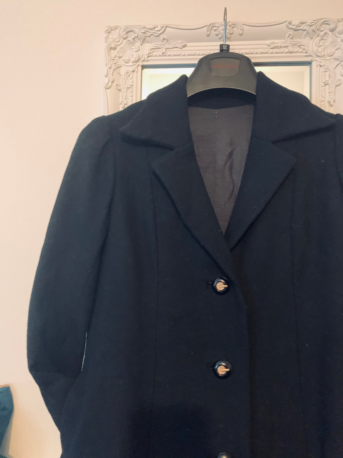 70s vintage Coat, black button through, midi length Black coat, vintage coat, aline vintage coat, 1970s coat, vintage clothing, jacket coat