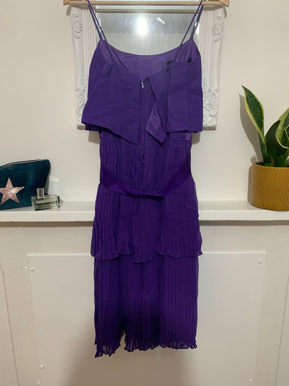 Vintage Purple Chiffon Dress layered Pleated shoestring strap Dress 80s C&A - Chiffon RaRa