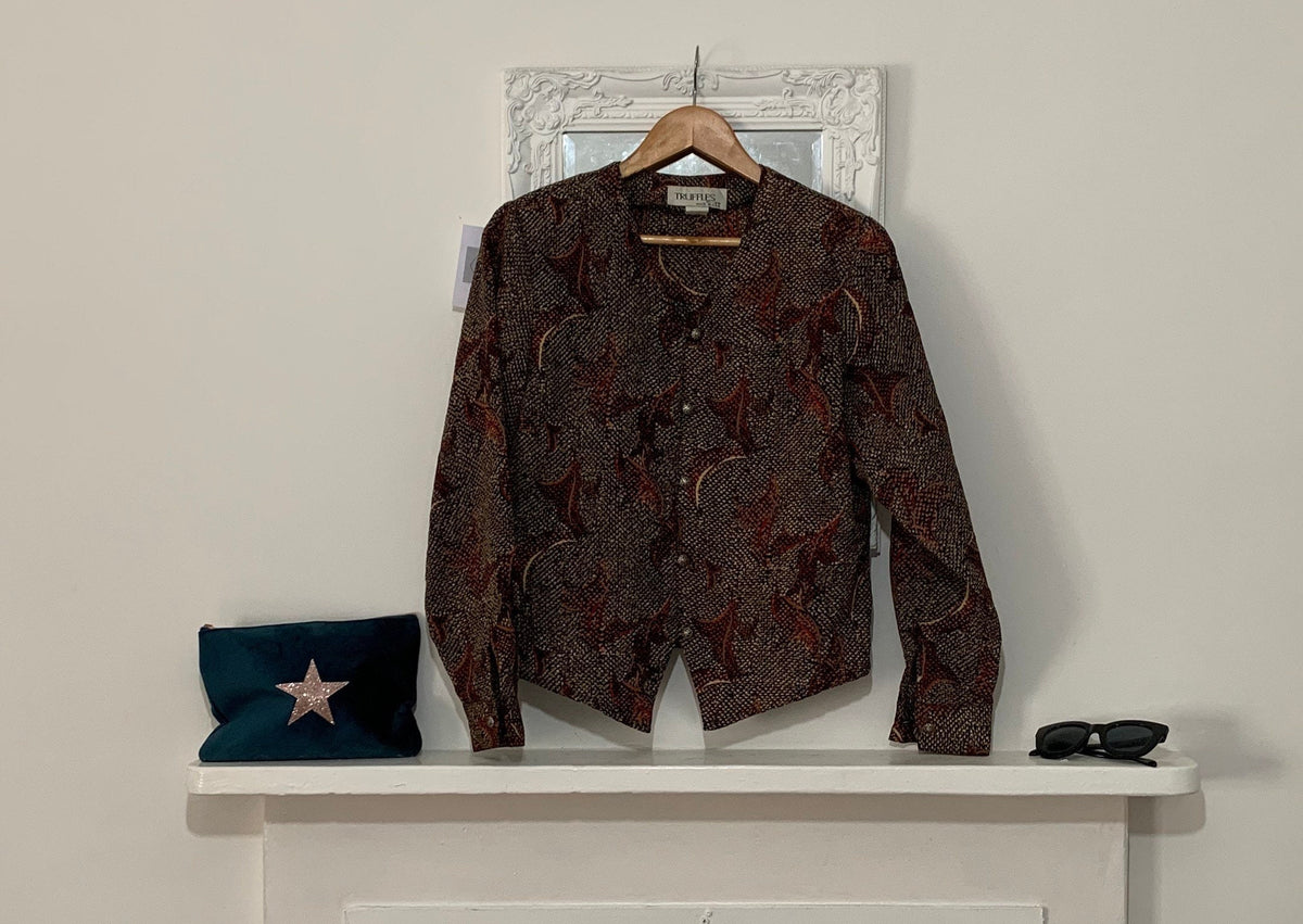 Brown Snake Print Blouse - Classic 1980s Cropped Blouse