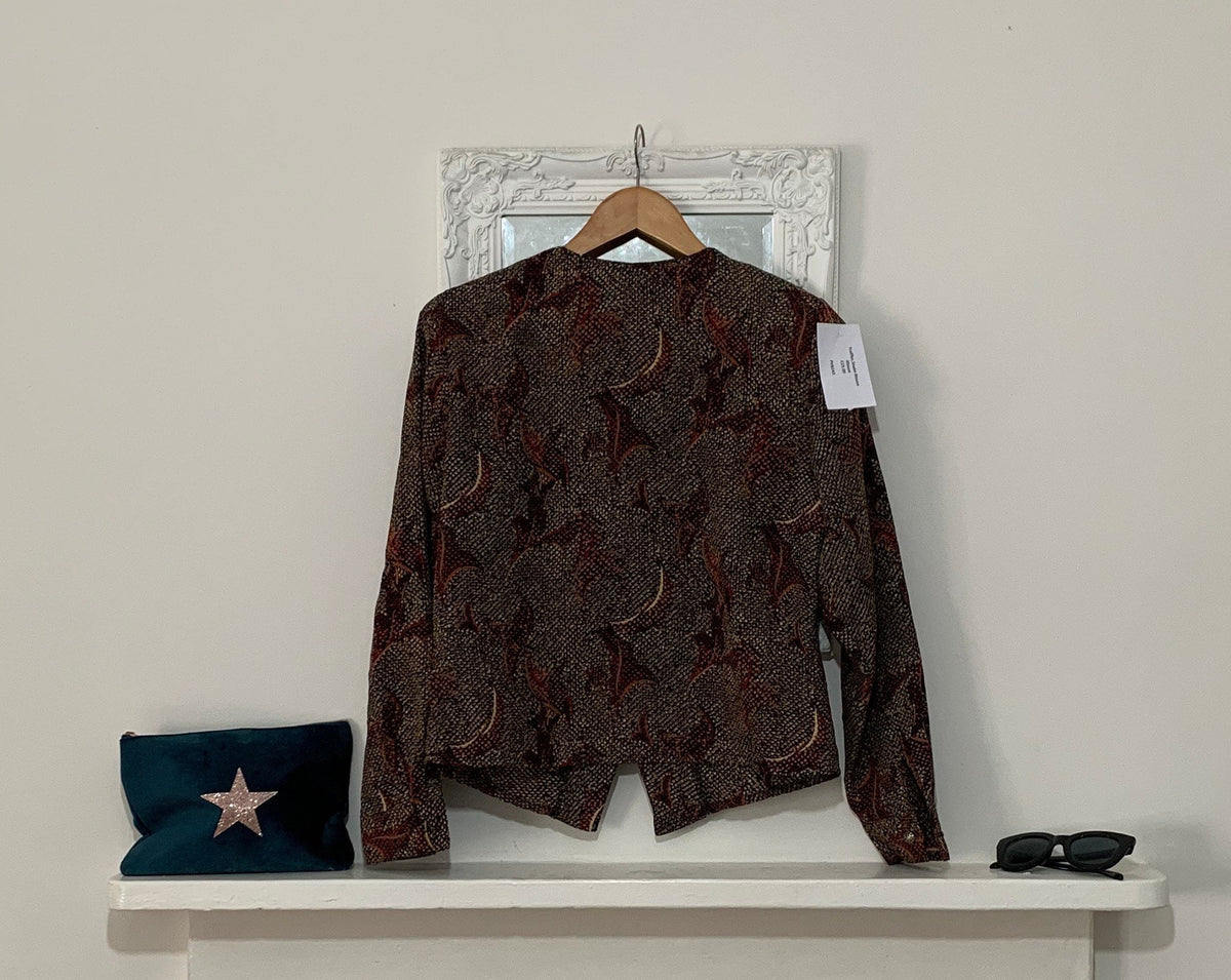 Brown Snake Print Blouse - Classic 1980s Cropped Blouse