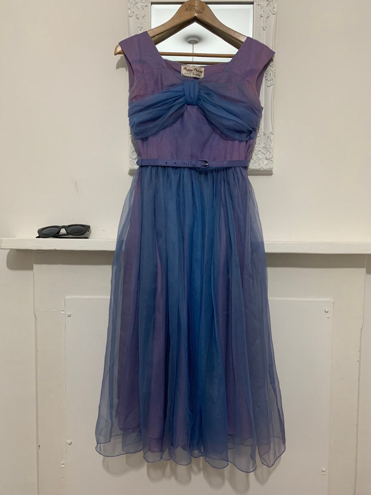 1950s Purple Blue Swing Dress Chiffon Overlayer Semi Sheer Skirt by Peggy Petite designed by Peggy Page