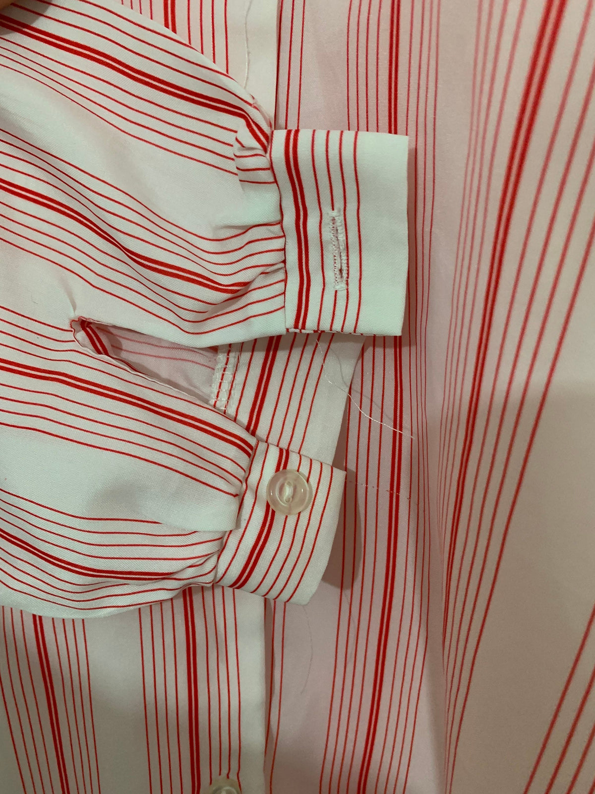 1980s Debenhams Striped Blouse | Pink Red White Puff Sleeve Shirt (36" Bust)