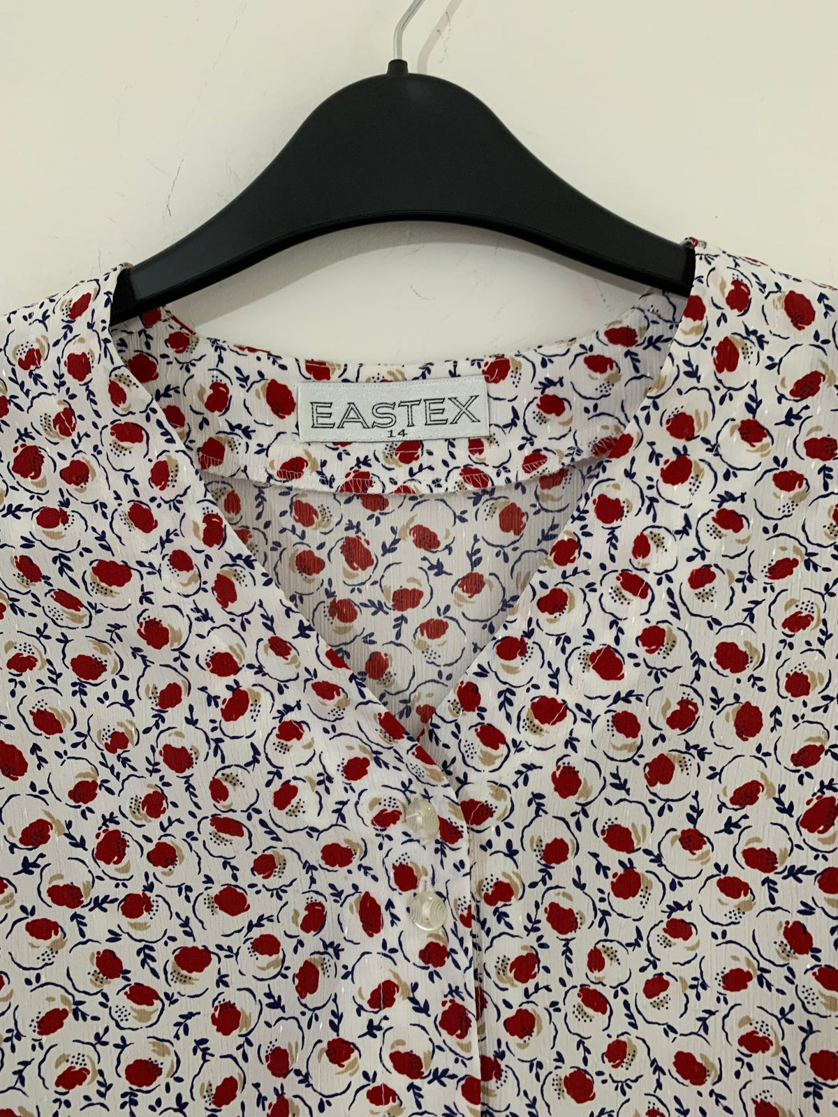 Vintage Eastex Peplum Blouse: Ditsy Floral Print, Fitted Waist, Short Sleeves (UK 14)