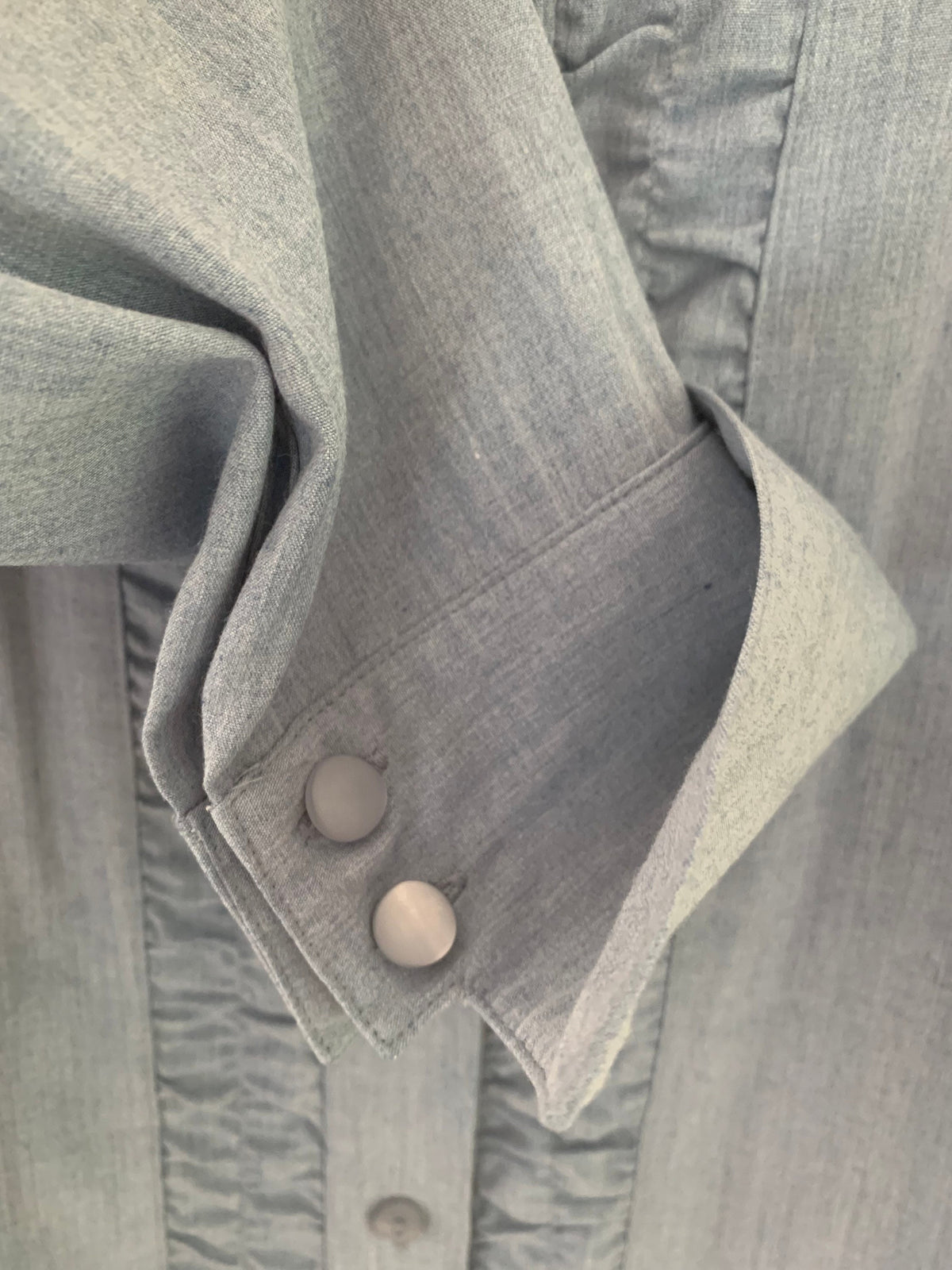 Vintage Blue Blouse Frilly Blouse Button Through Boxy long Sleeves - Size 14 - Double Cuff, vintage shirt, Vintage Blouse, Ruffle Blouse