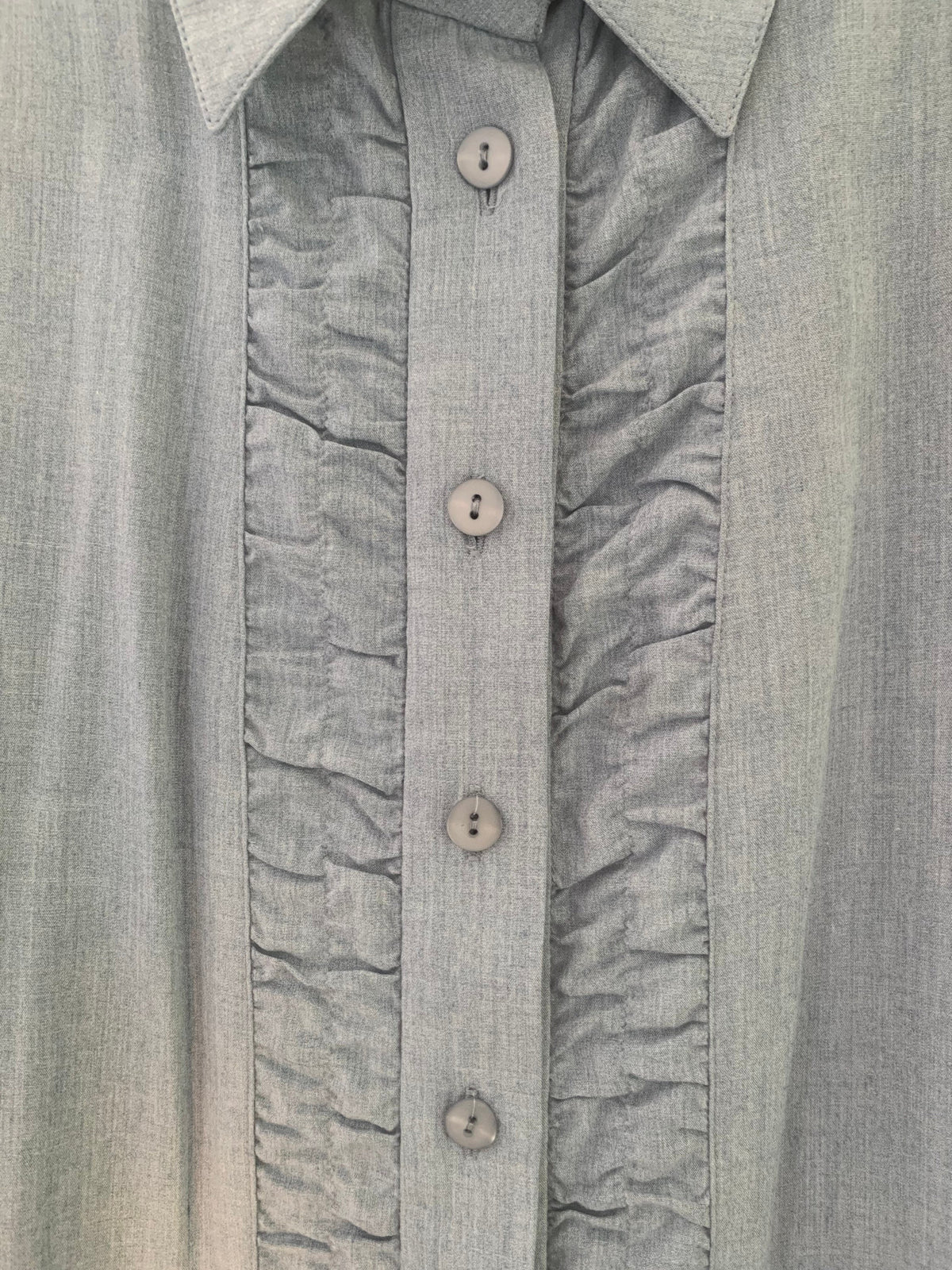 Vintage Blue Blouse Frilly Blouse Button Through Boxy long Sleeves - Size 14 - Double Cuff, vintage shirt, Vintage Blouse, Ruffle Blouse
