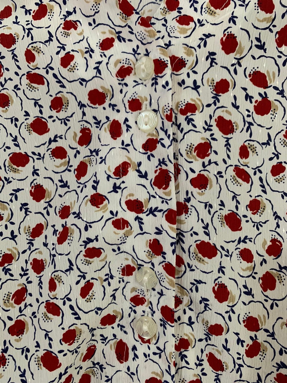 Navy, Red and White Vintage Peplum Blouse Floral Pattern Button Through Boxy short Sleeves - Size 14 vintage blouse, vintage shirt, vintage