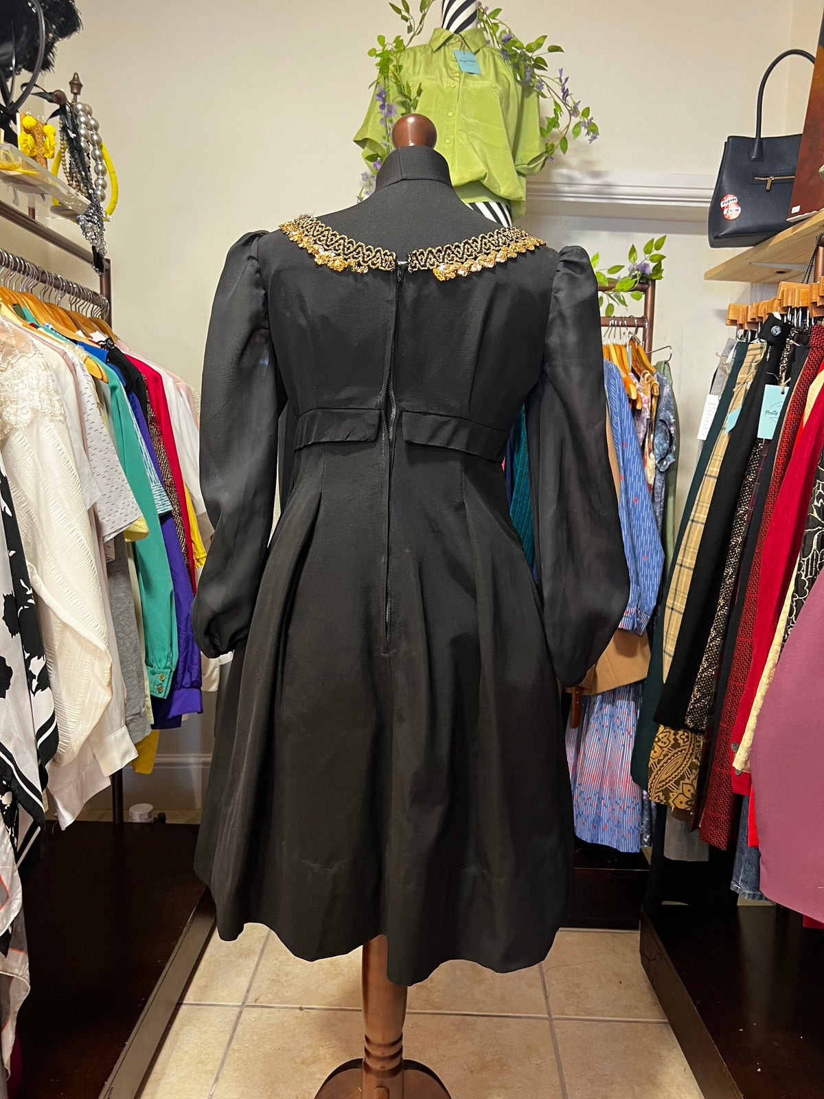 Vintage Dress, 1950s Black Dress Carnegie Model - it’s a symphony Black and Gold Little Black Dress, vintage black gold dress, vintage dres
