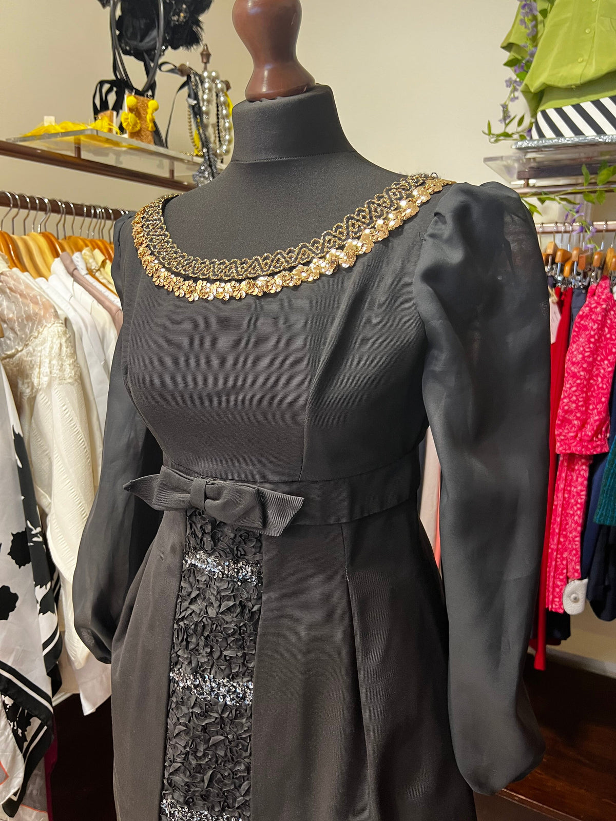 Vintage Dress, 1950s Black Dress Carnegie Model - it’s a symphony Black and Gold Little Black Dress, vintage black gold dress, vintage dres