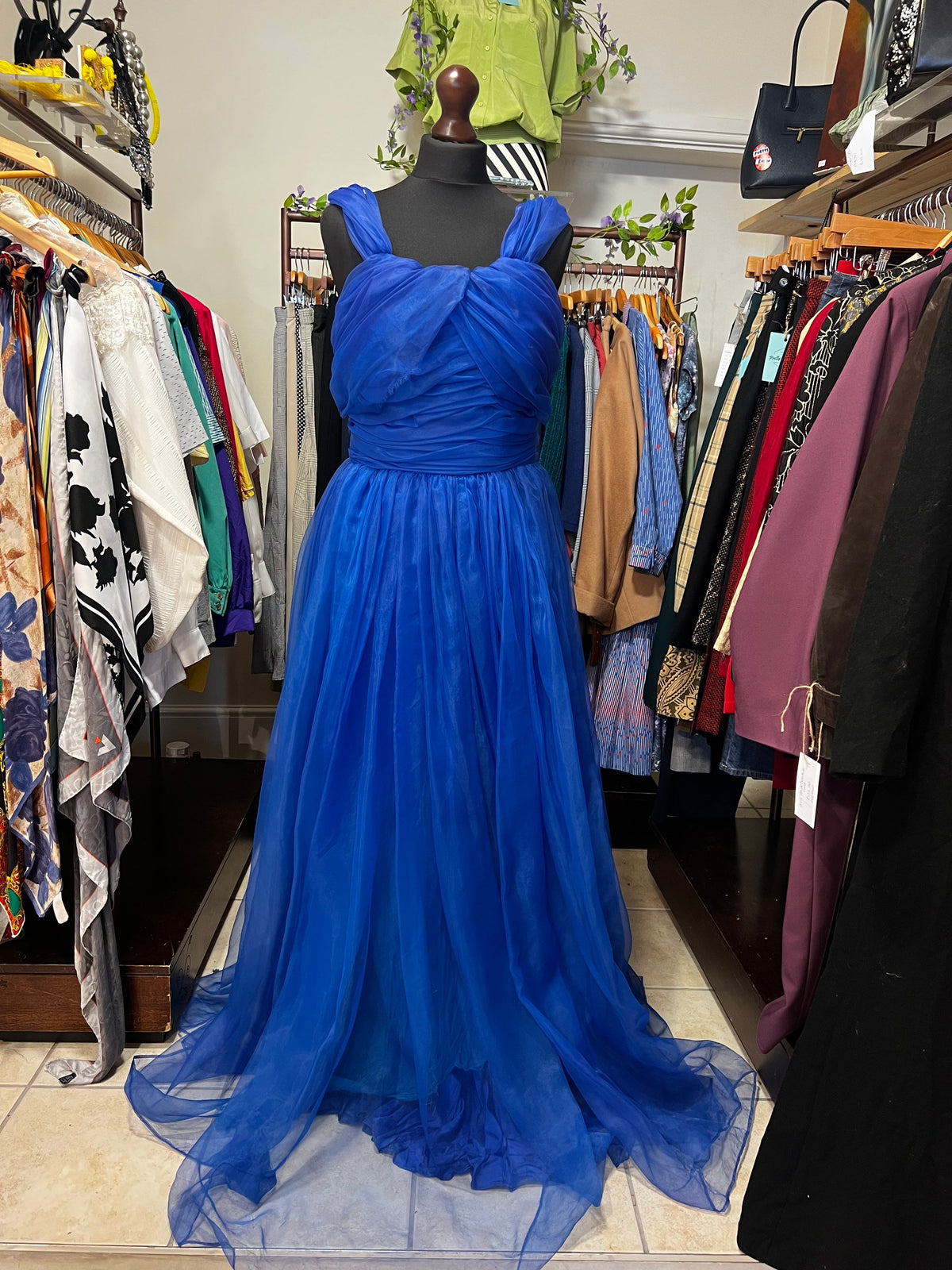 Vintage 1950s Blue Prom Dress Chiffon Overlayer Semi Sheer Skirt - Lots of volume, vintage dress, vintage prom, vintage ball gown, vintage