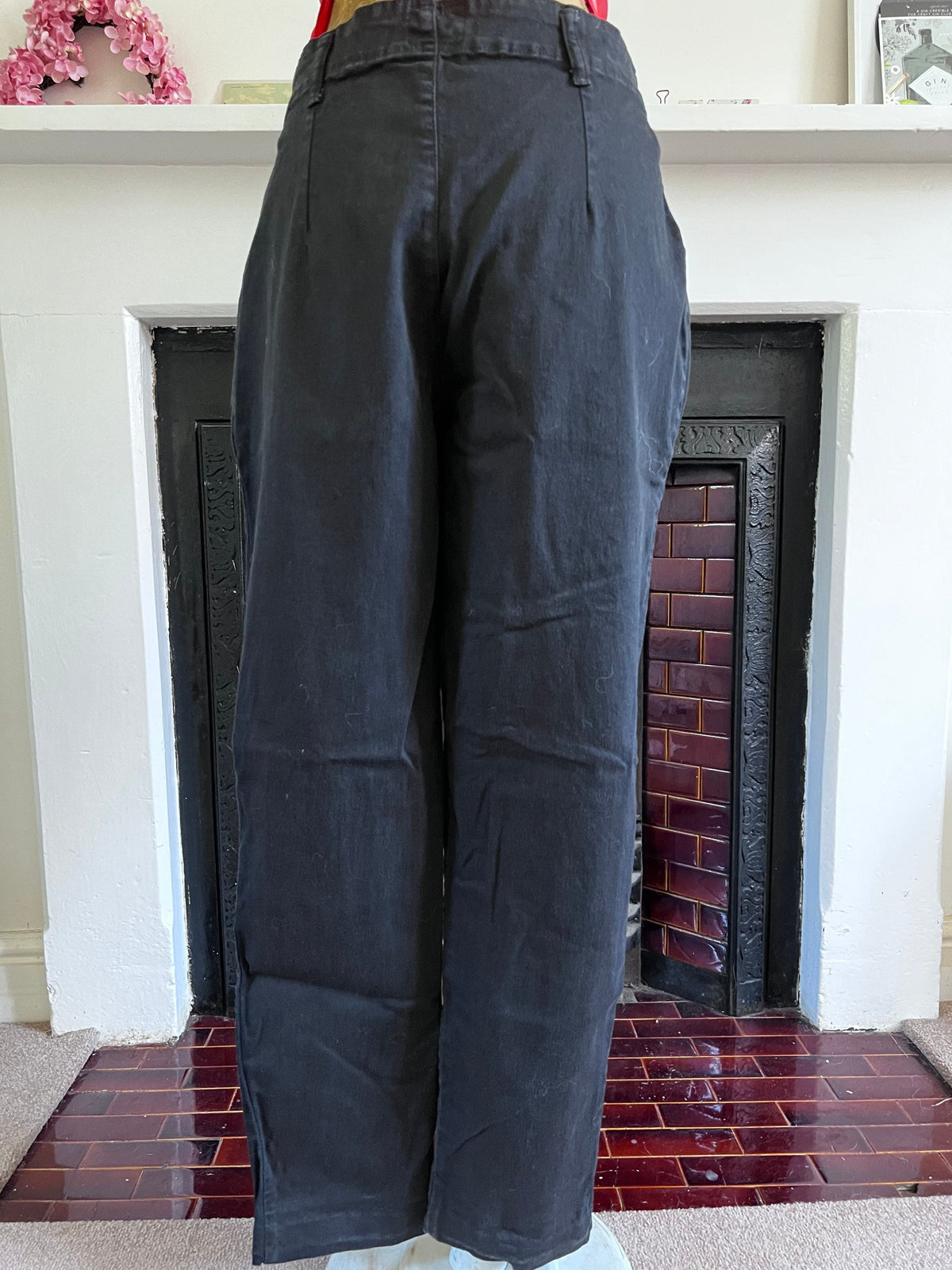 1990s Vintage mid rise black baggy wide leg zip fly jeans, UK12 waist 30”