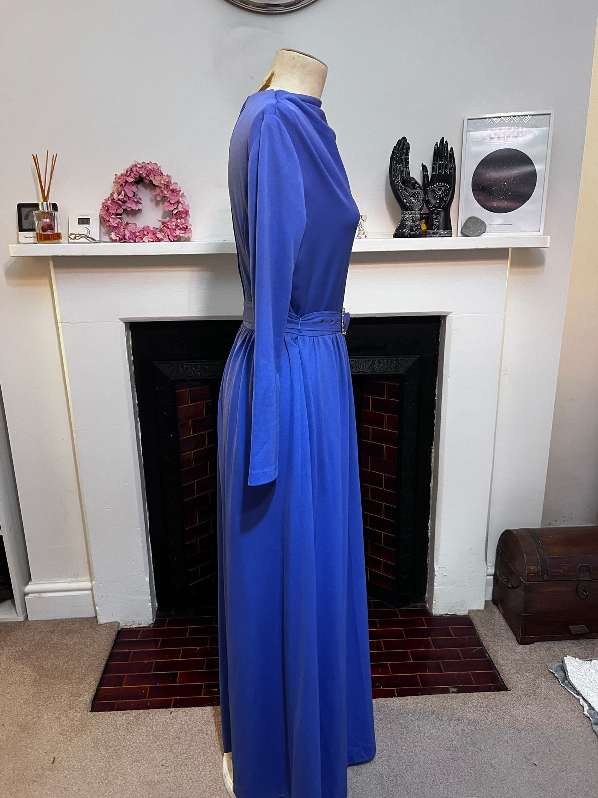 Vintage long Dress, vintage Purple Maxi Dress Carnegie of London, Purple Crimplene Dress Vintage, 1960s, vintage purple dress, vintage dress