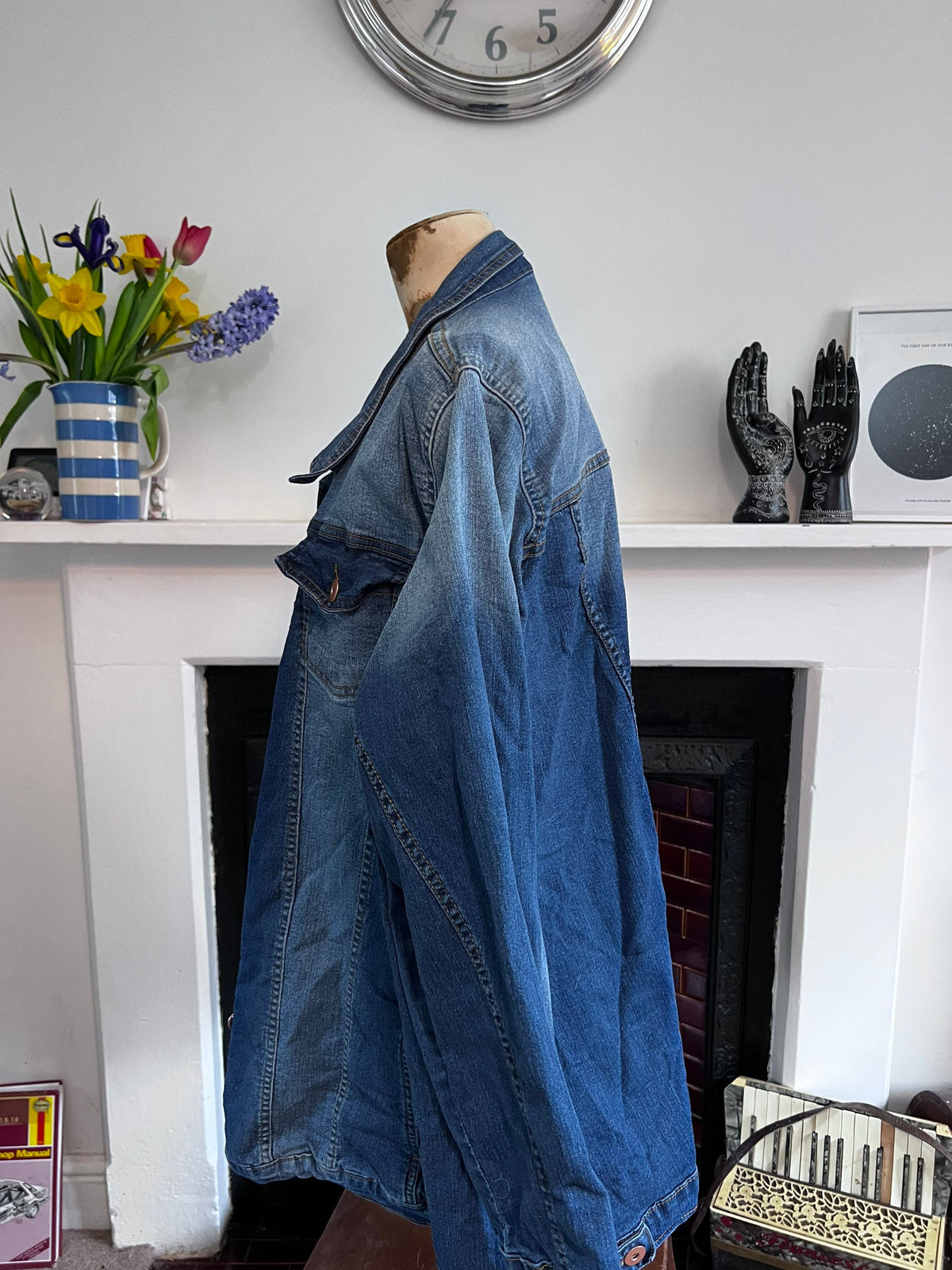 Vintage 80s 90s Oversized Stonewash Denim Jacket | Longline Jean Jacket (54" Bust)