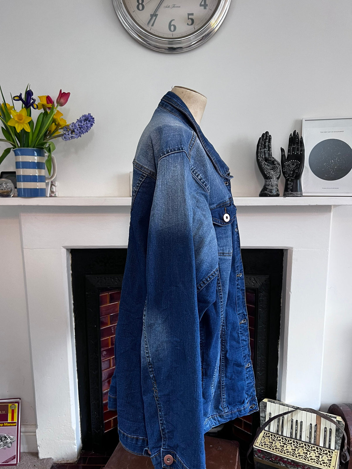 Vintage 80s 90s Oversized Stonewash Denim Jacket | Longline Jean Jacket (54" Bust)