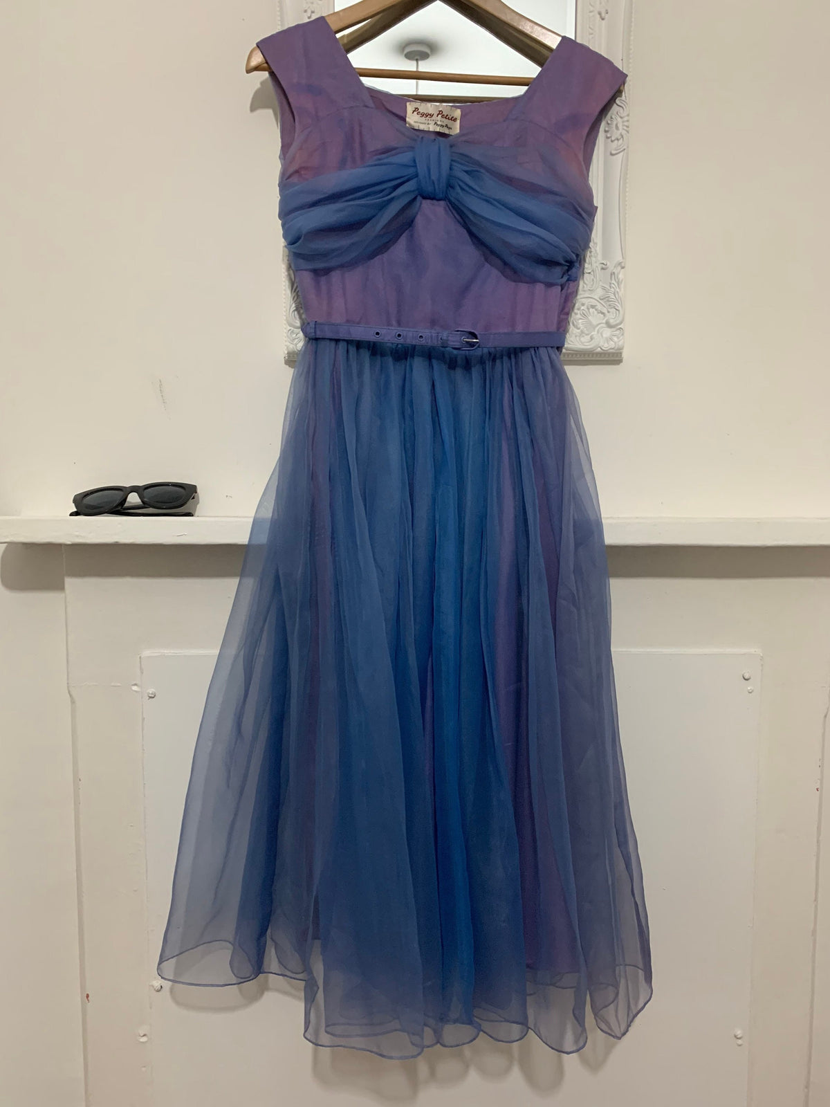 Vintage Dress 1950s Purple Blue Swing Dress Chiffon Overlayer Semi Sheer by Peggy Page Vintage, vintage dress, vintage fashion, purple dress