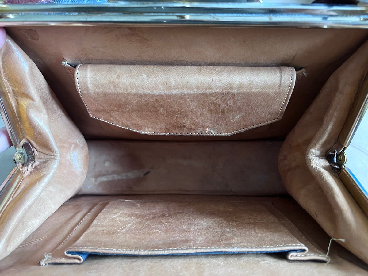 1930s/40s Art Deco Oxblood Leather Handbag – Déposé Metal Clasp Vintage Frame Bag