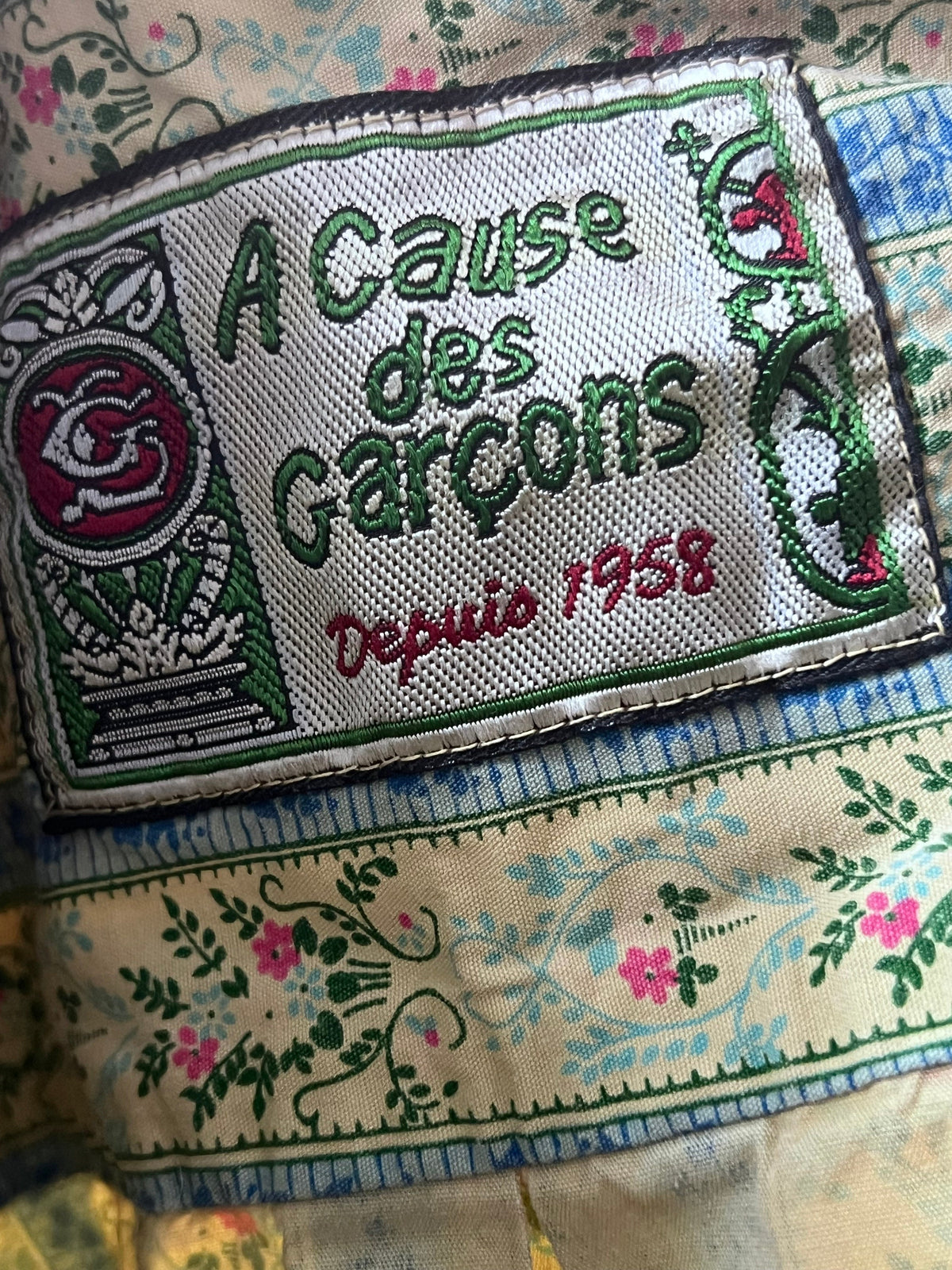 1990s A Cause Des Garçons Mens Shirt: Green Yellow Floral Stripe, Oversized Button-Up