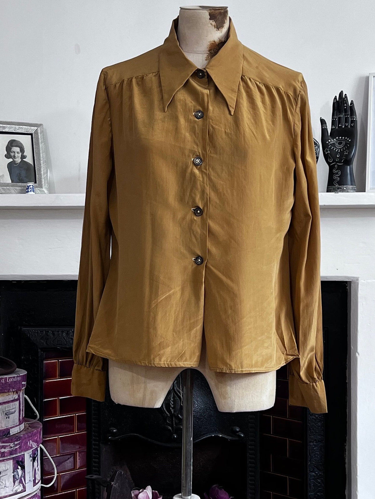 Vintage Silk Blouse, mustard shirt, Sleeve oversized mustard silk vintage shirt, vintage blouse, vintage top, silk shirt, vintage silk top,