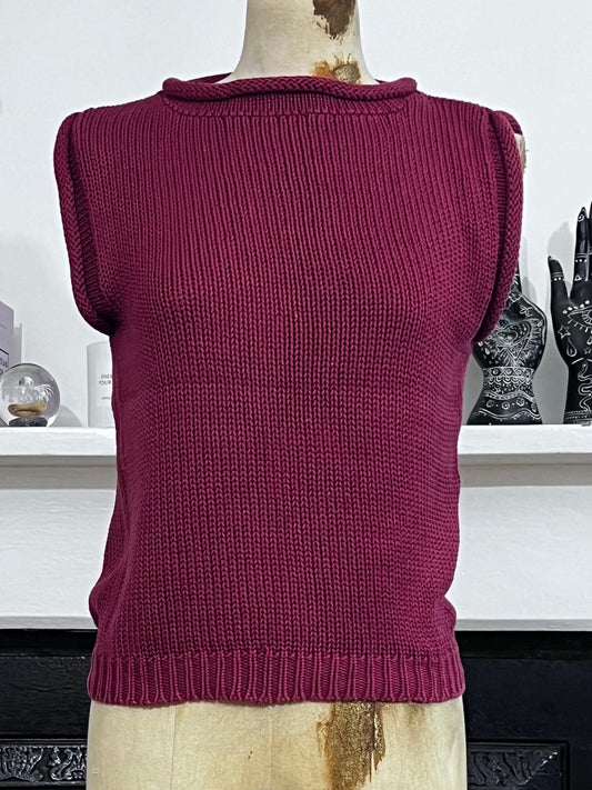 Vintage Tank Top Sleeveless Jumper burgandy Ladies sleeveless Knitwear Jumper, Vintage Miss Selfridge Sleeveless Jumper , vintage vest, 80s