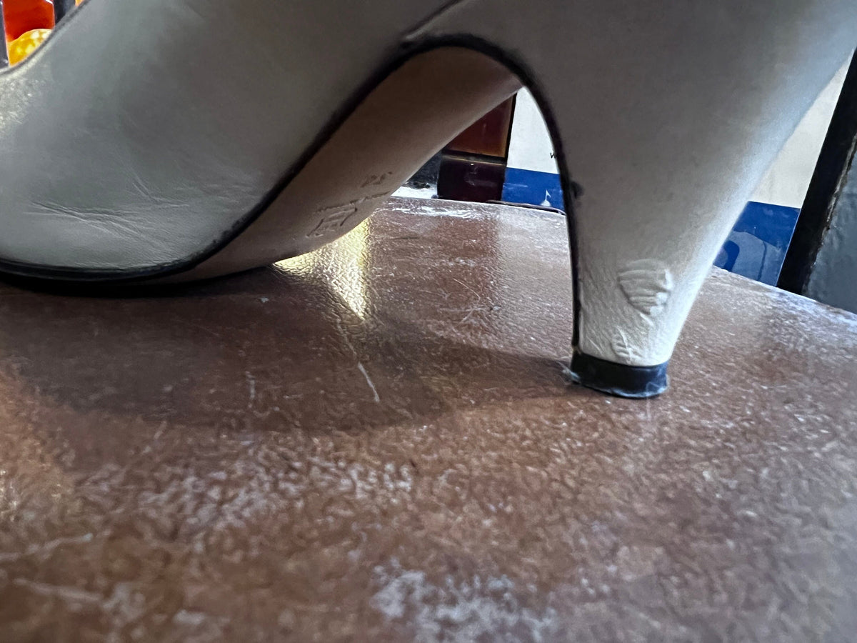 Vintage Céline Paris Leather Shoes: 1950s Cream Heels, UK1