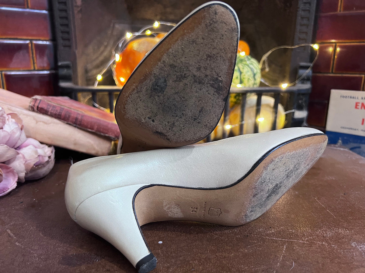 Vintage Céline Paris Leather Shoes: 1950s Cream Heels, UK1
