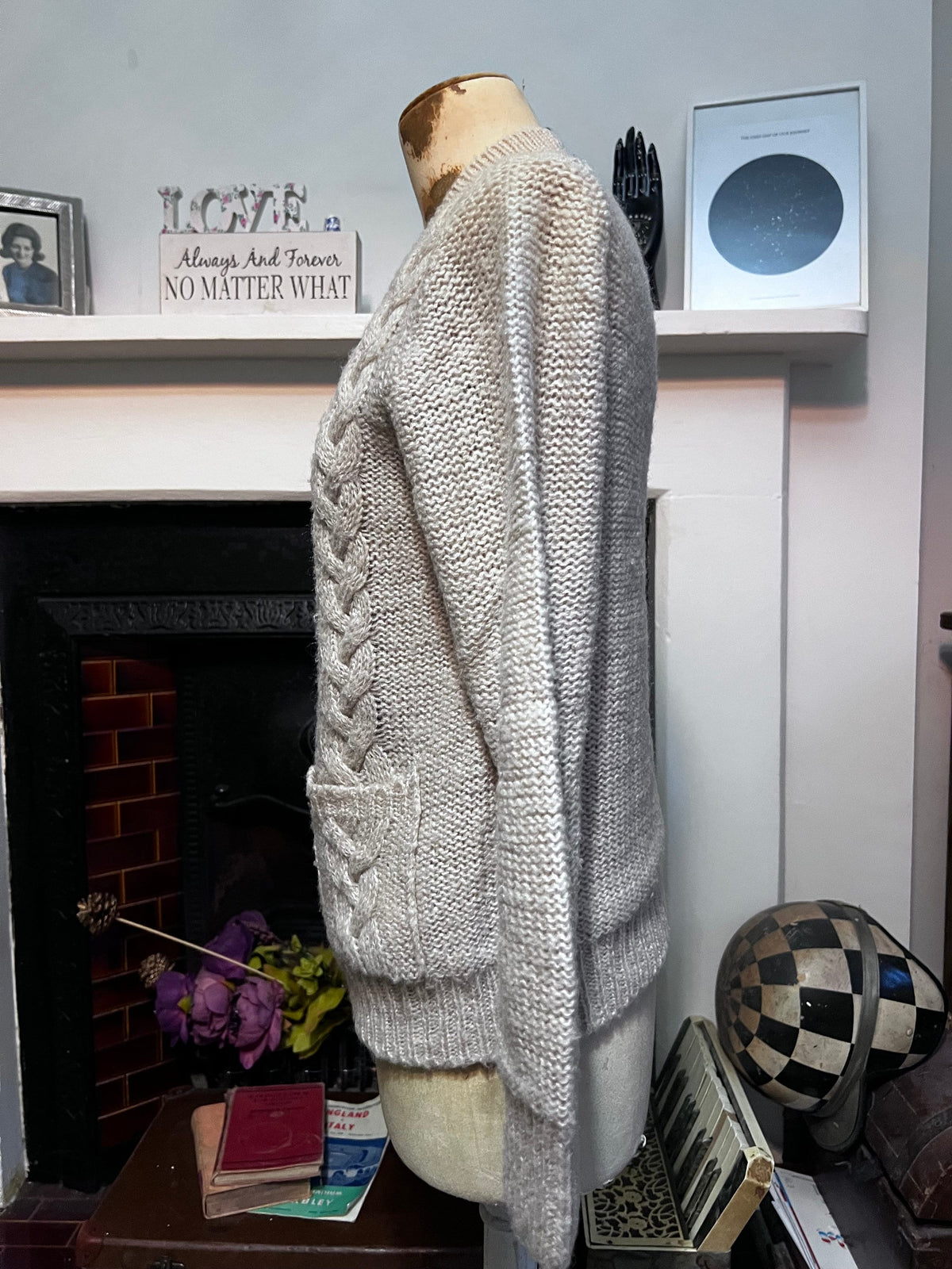 Vintage 1970s Cream Cable Knit Cardigan | Wool Blend Aran Style Jumper