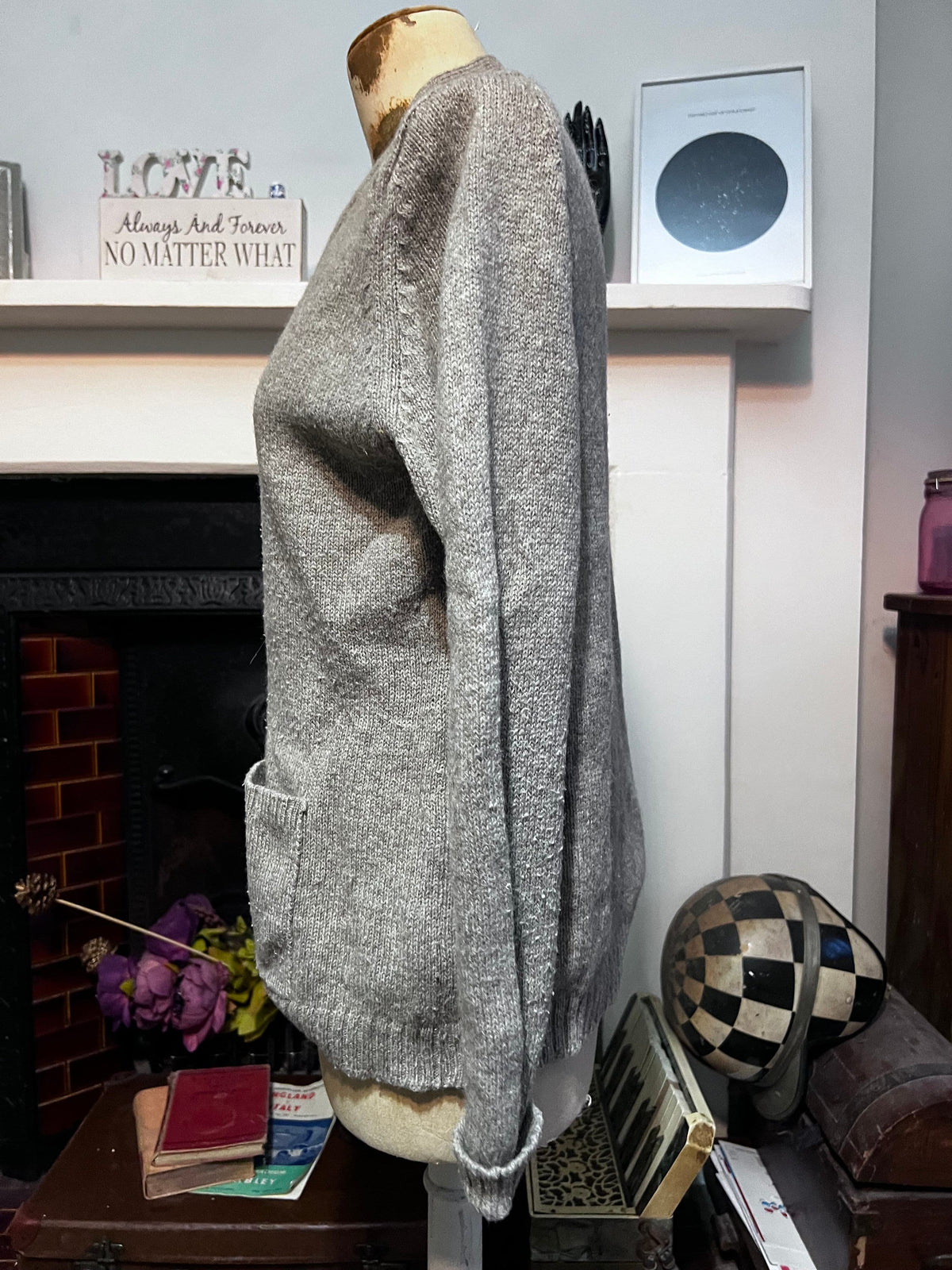 Vintage 1970s M&S Wool Blend Cardigan | Beige Grey Shetland Knit | Women’s UK 10